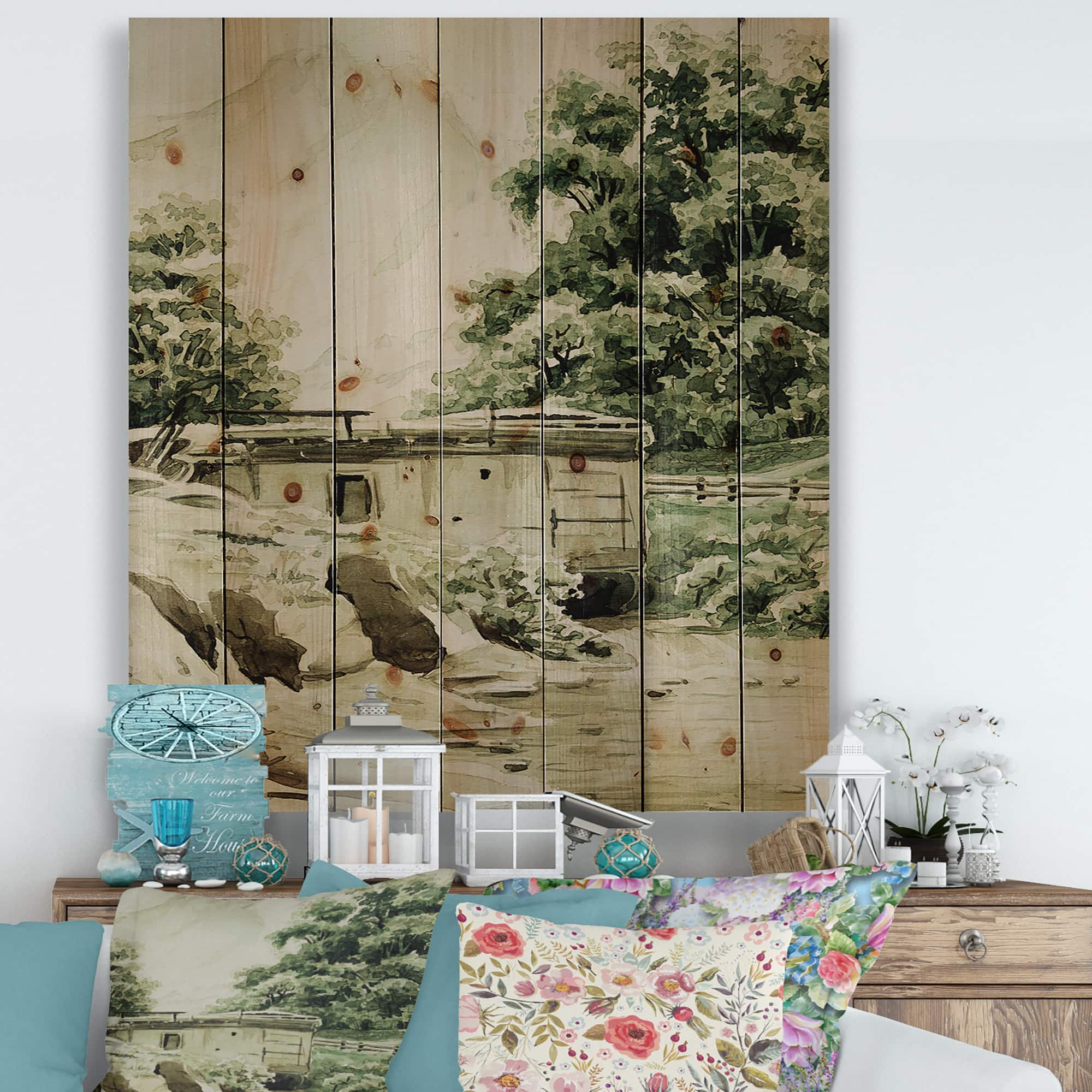 Designart - Cabin In The Mountains - Cabin & Lodge Print on Natural Pine Wood