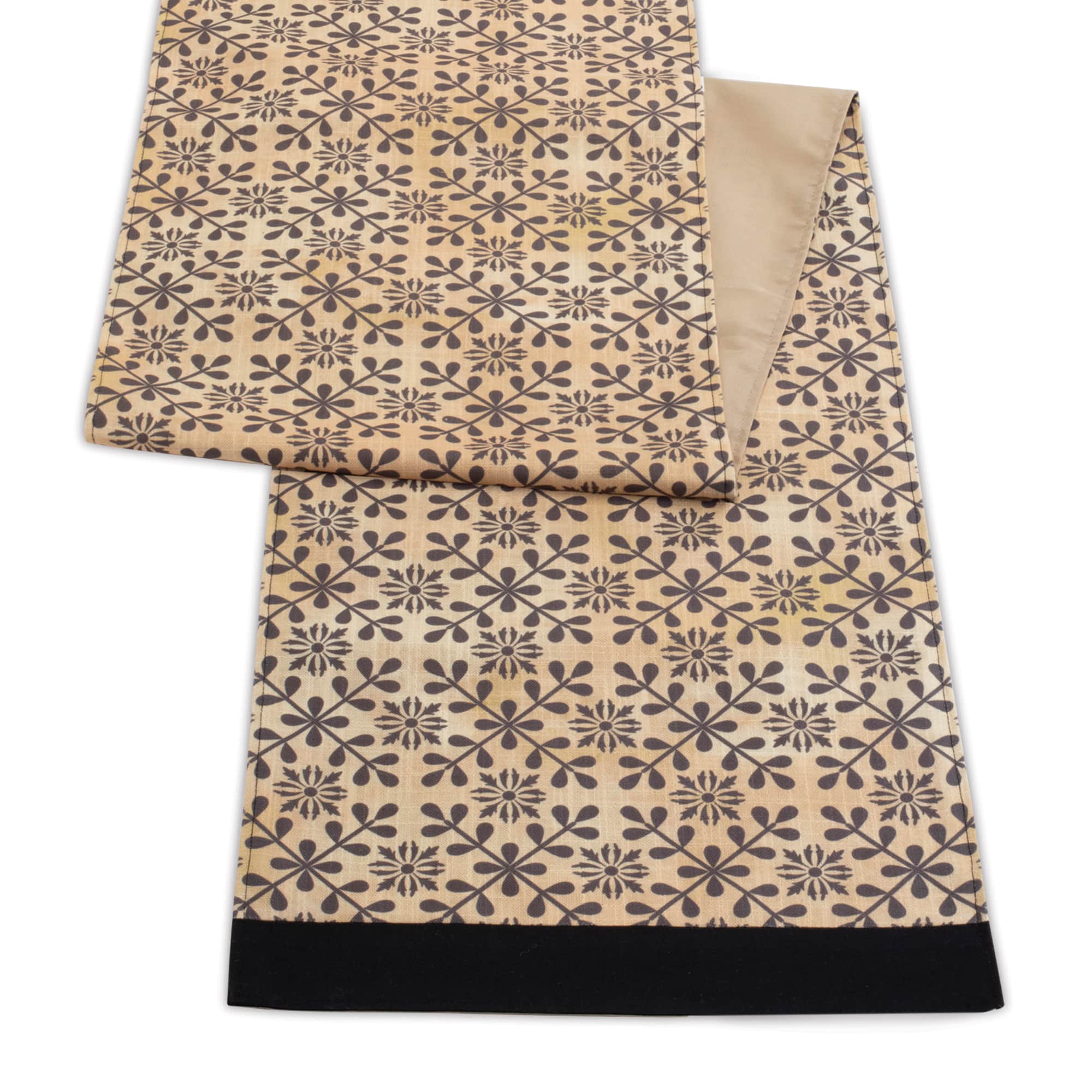 Black & Gold Geometric Floral Patterned Table Runner Set