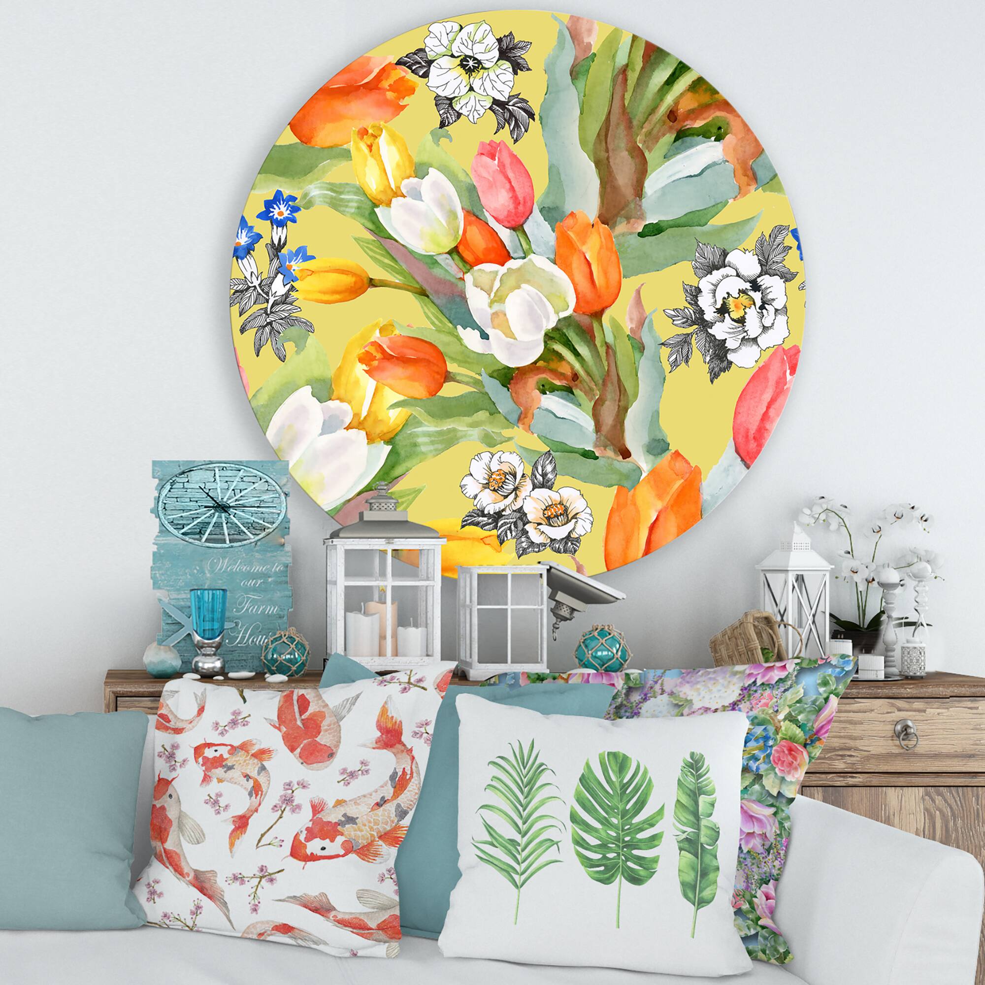 Designart - Blooming White and Orange Tulips I