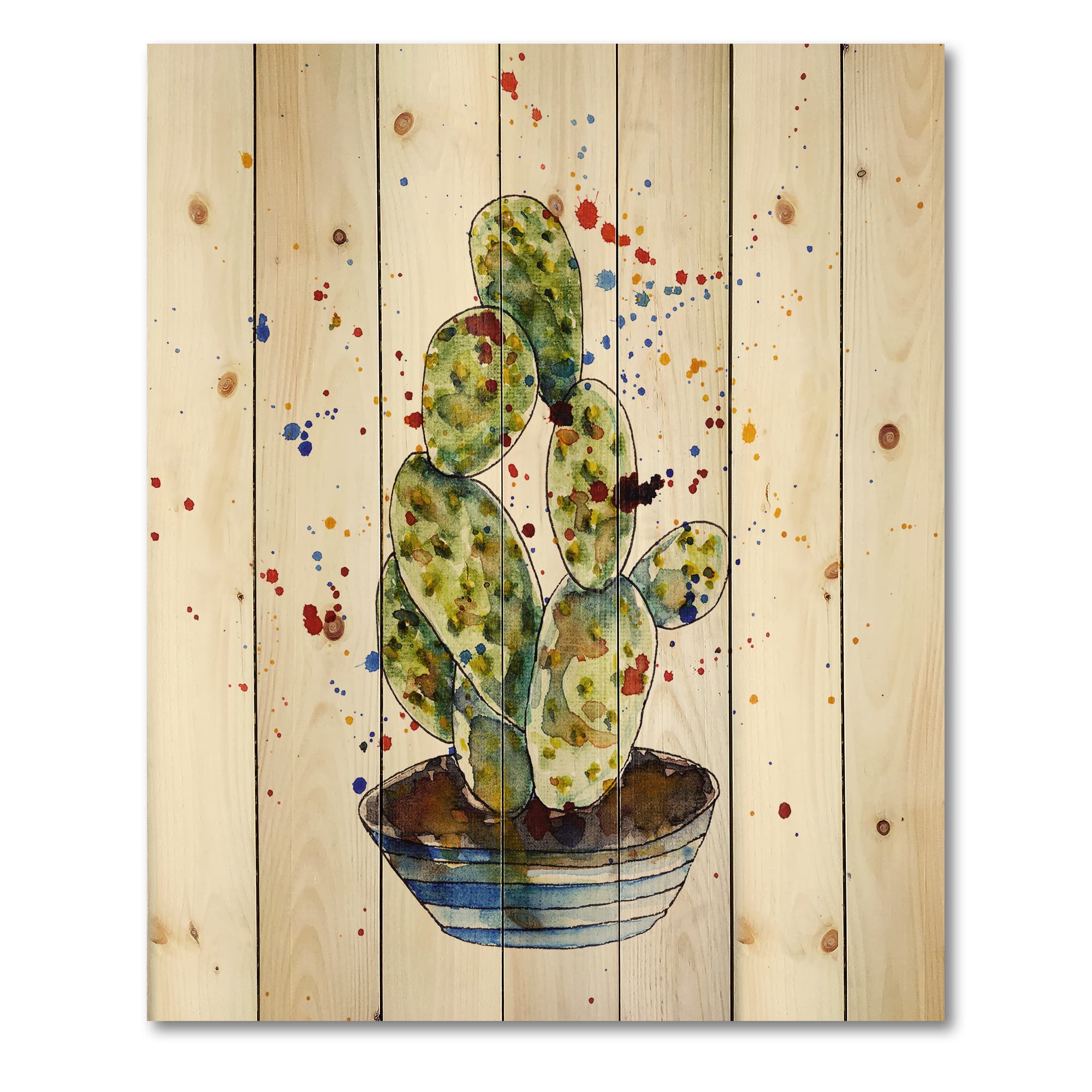 Designart - Cactus Houseplant - Botanical Print on Natural Pine Wood