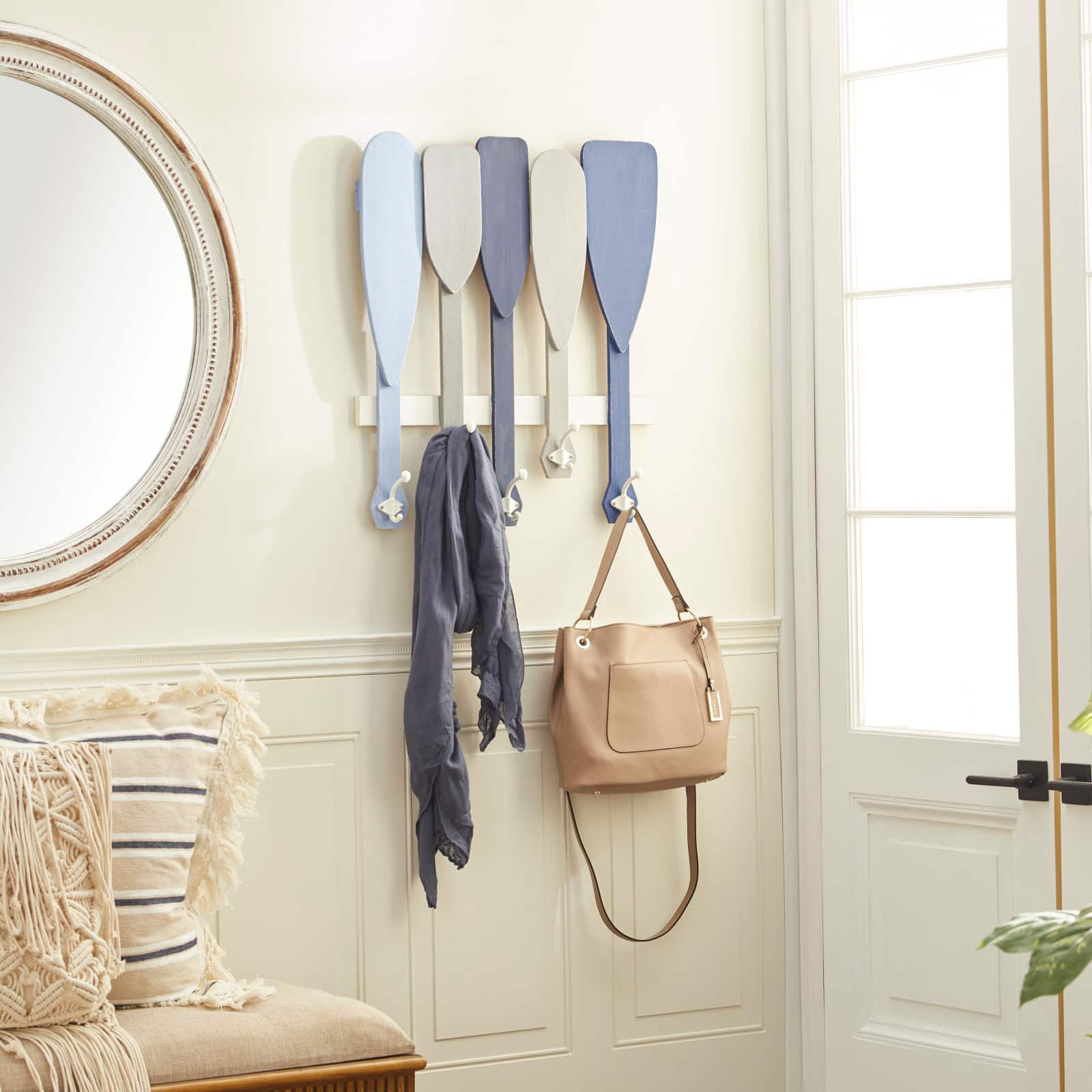 Blue Wood Coastal Wall Hook, 26" x 23" x 4"