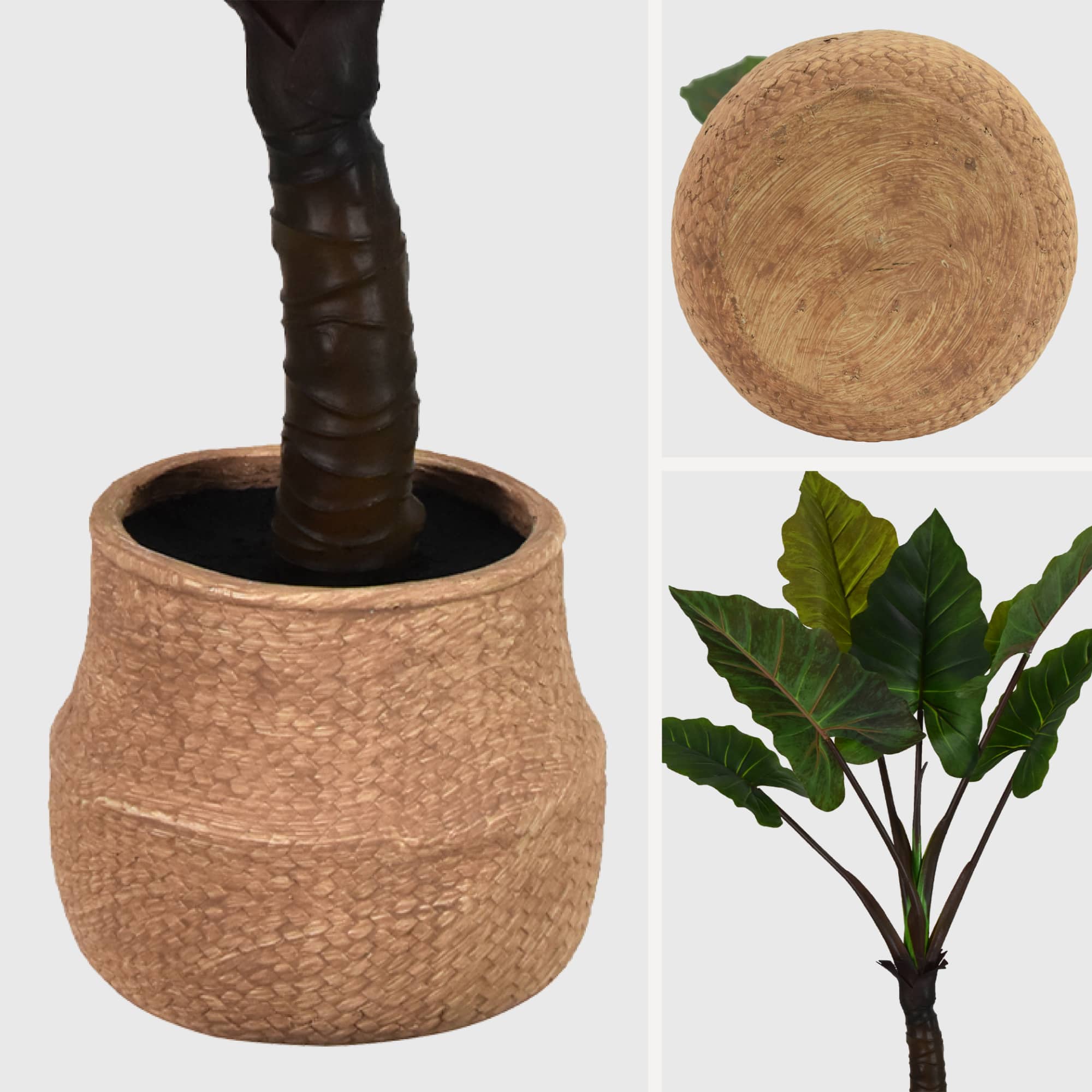 American Art Decor 4ft Artificial Rainbow Taro Tree in Cement Pot Faux Plant