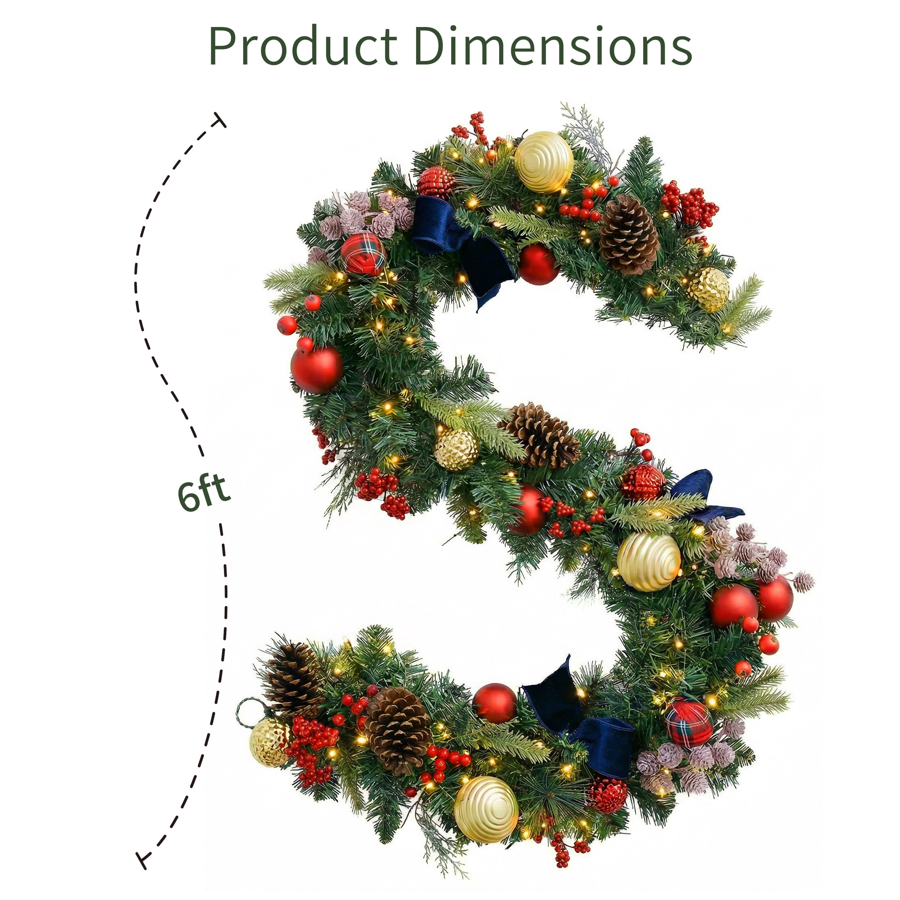 Puleo International 6ft. Pre-Lit Pine with Ornaments & Pinecones Artificial Christmas Garland