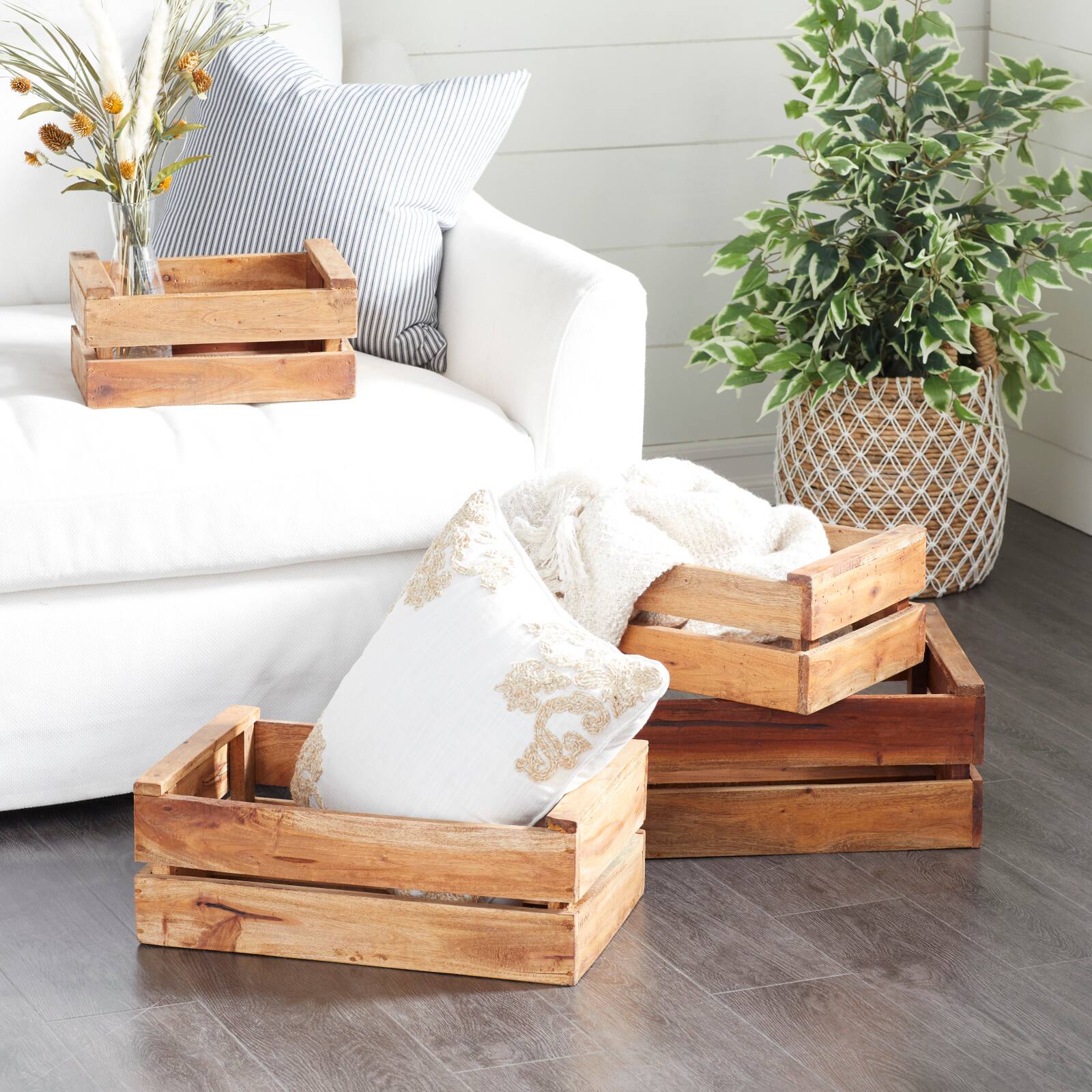 Set of 4 Brown Mahogany Farmhouse Storage Basket, 22" x 15" x 9"