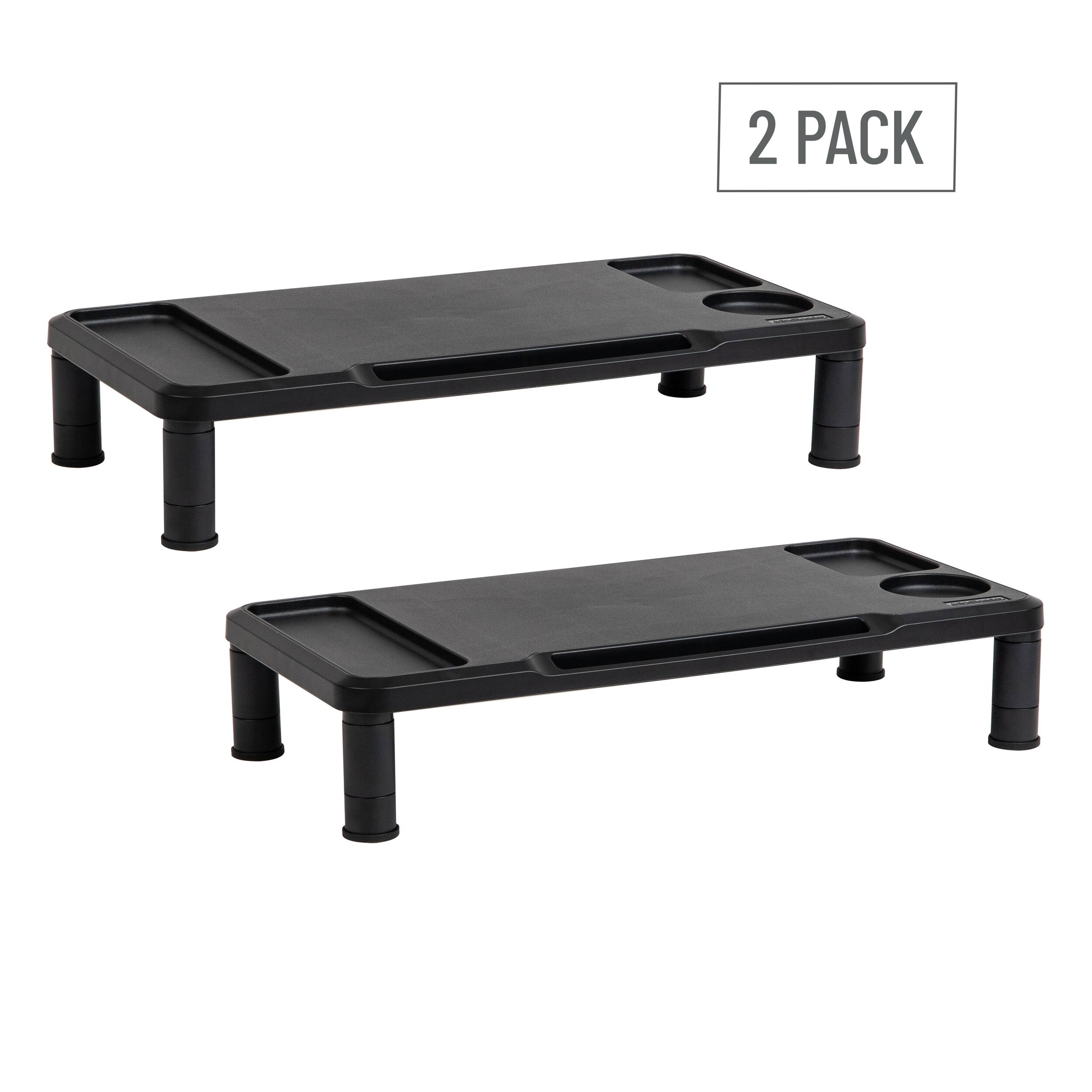 Mind Reader Monitor Stand, Laptop Riser, Desktop Organizer, Office, Plastic, Set of 2, Black