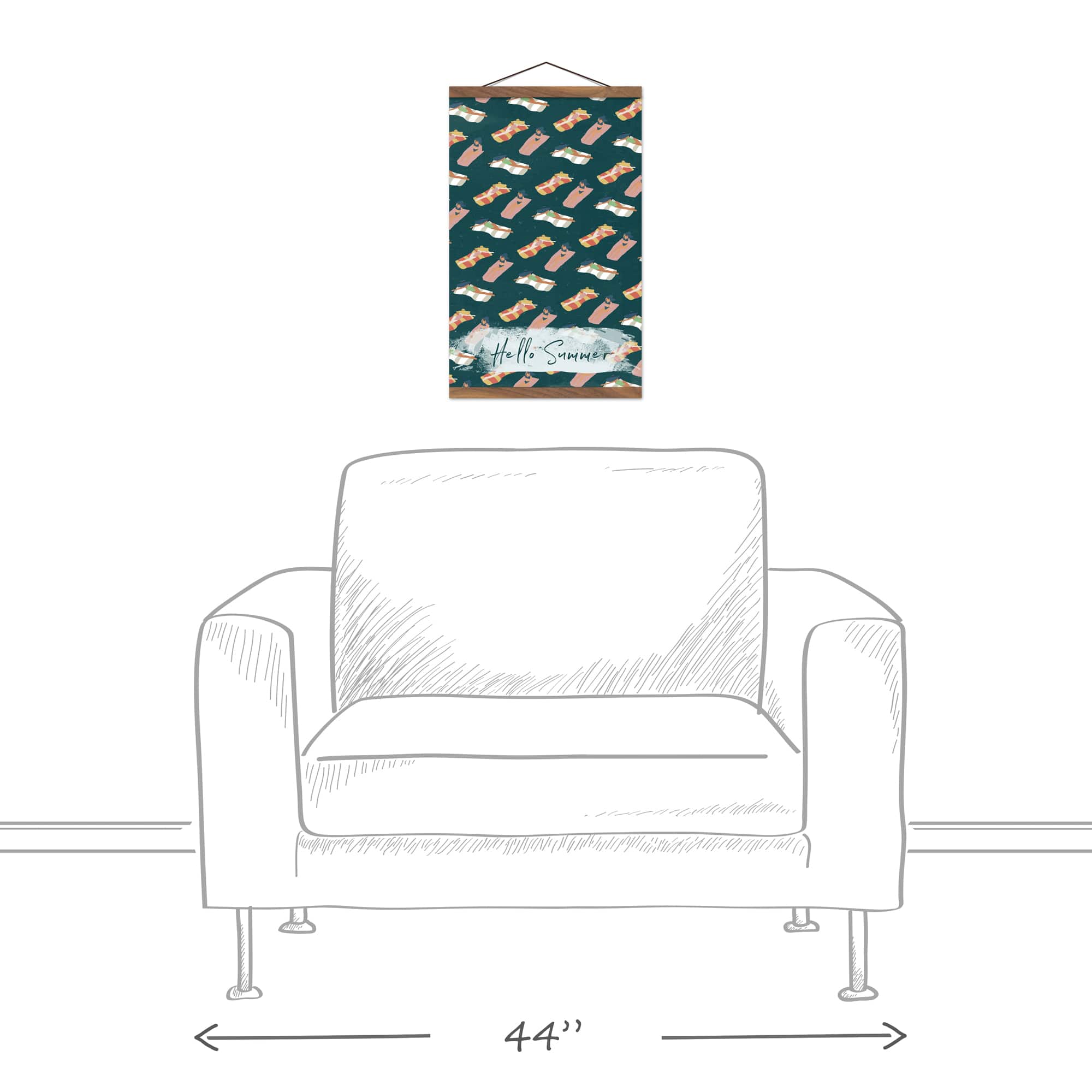 Hello Summer Navy Sun Bathers Teak Hanging Canvas