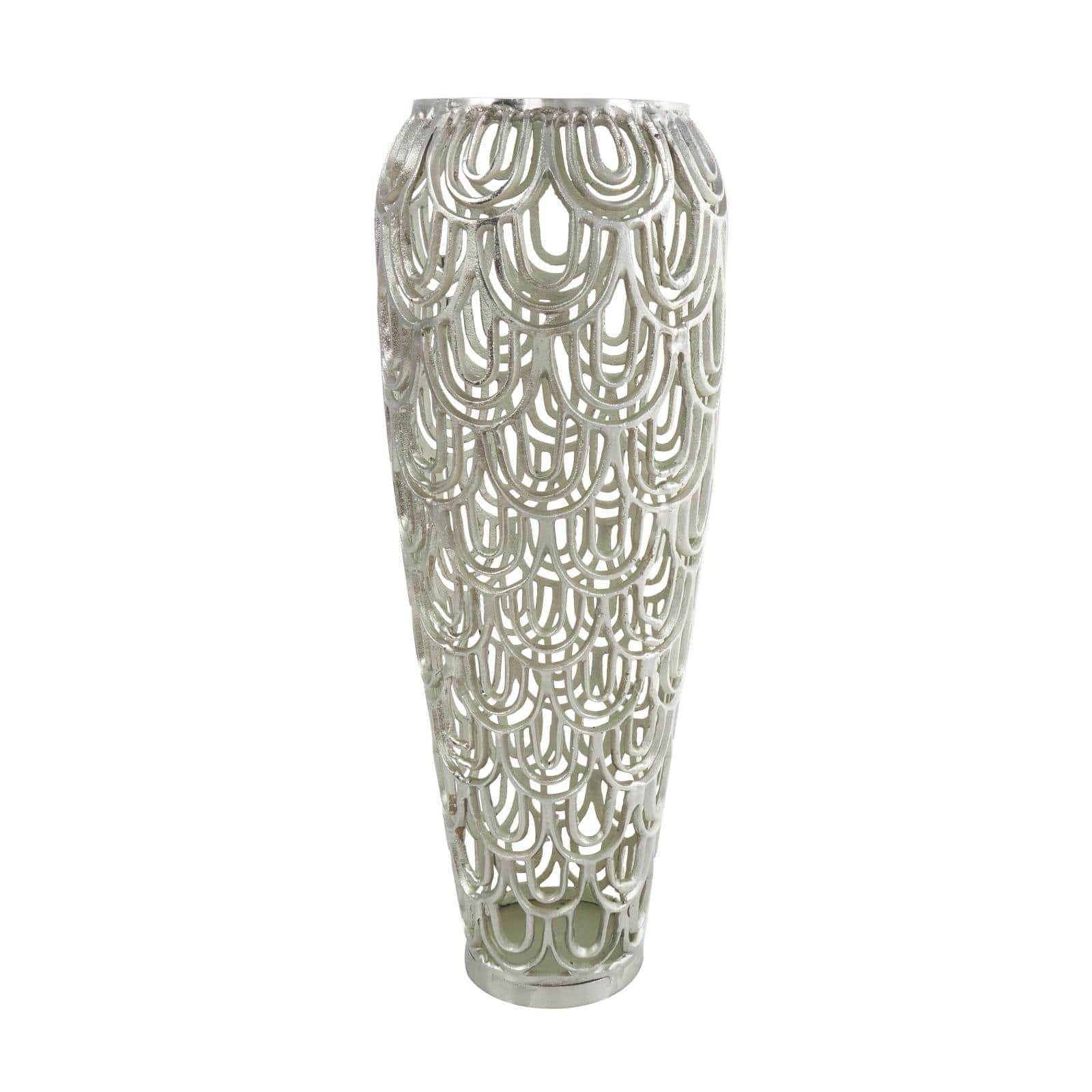 25" Silver Aluminum Metal Geometric Art Deco Inspired Arched Vase