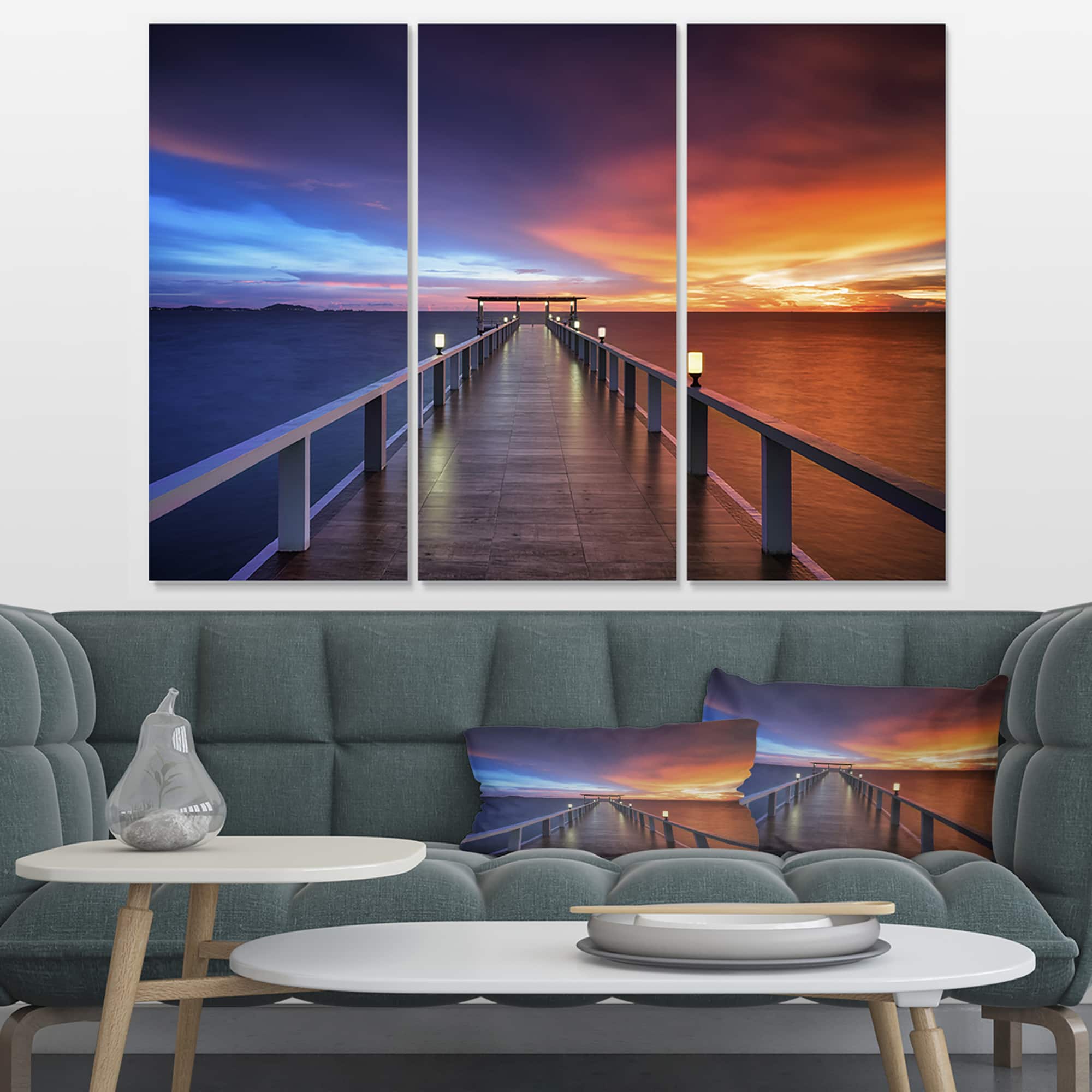 Designart - Picturesque Seashore with Long Pier - Pier Canvas Art Print