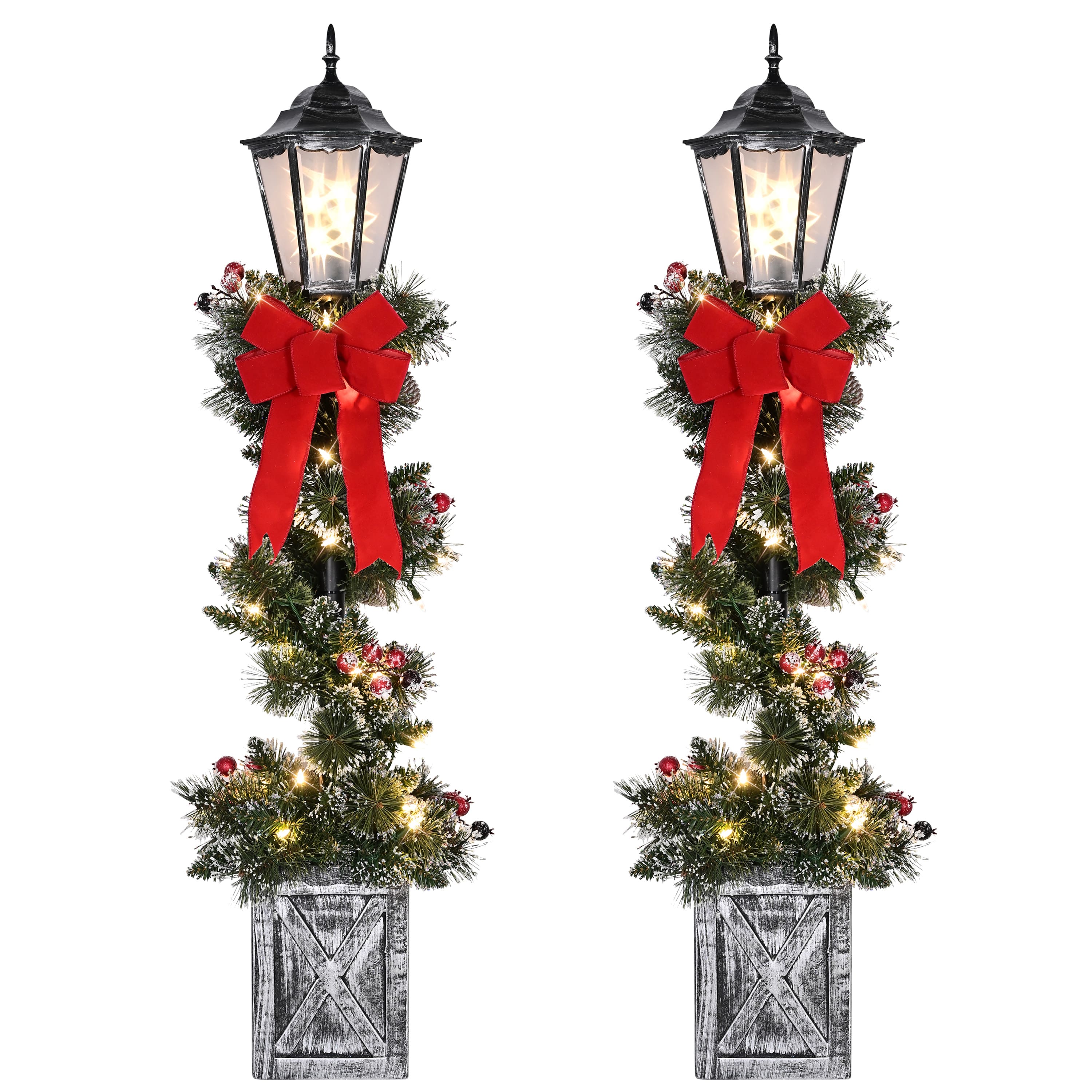 Puleo International 4ft. Pre-Lit Frosted Spiral Artificial Christmas Lamp Post with Decorative Pot Base, 2ct.