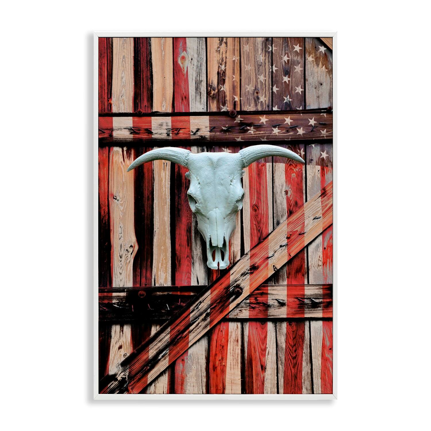 Stupell Industries Patriotic Cow Skull Framed Giclee Art