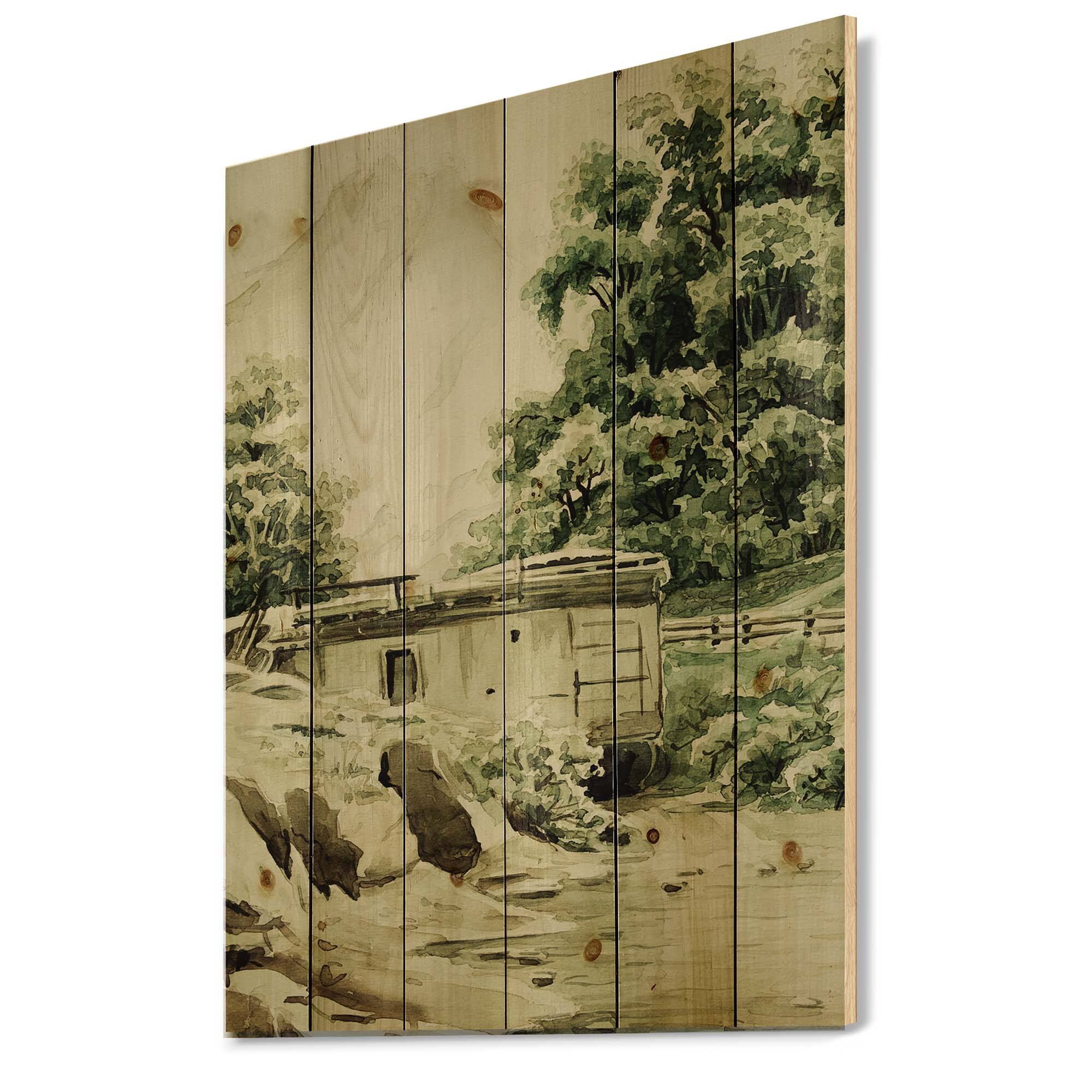 Designart - Cabin In The Mountains - Cabin & Lodge Print on Natural Pine Wood