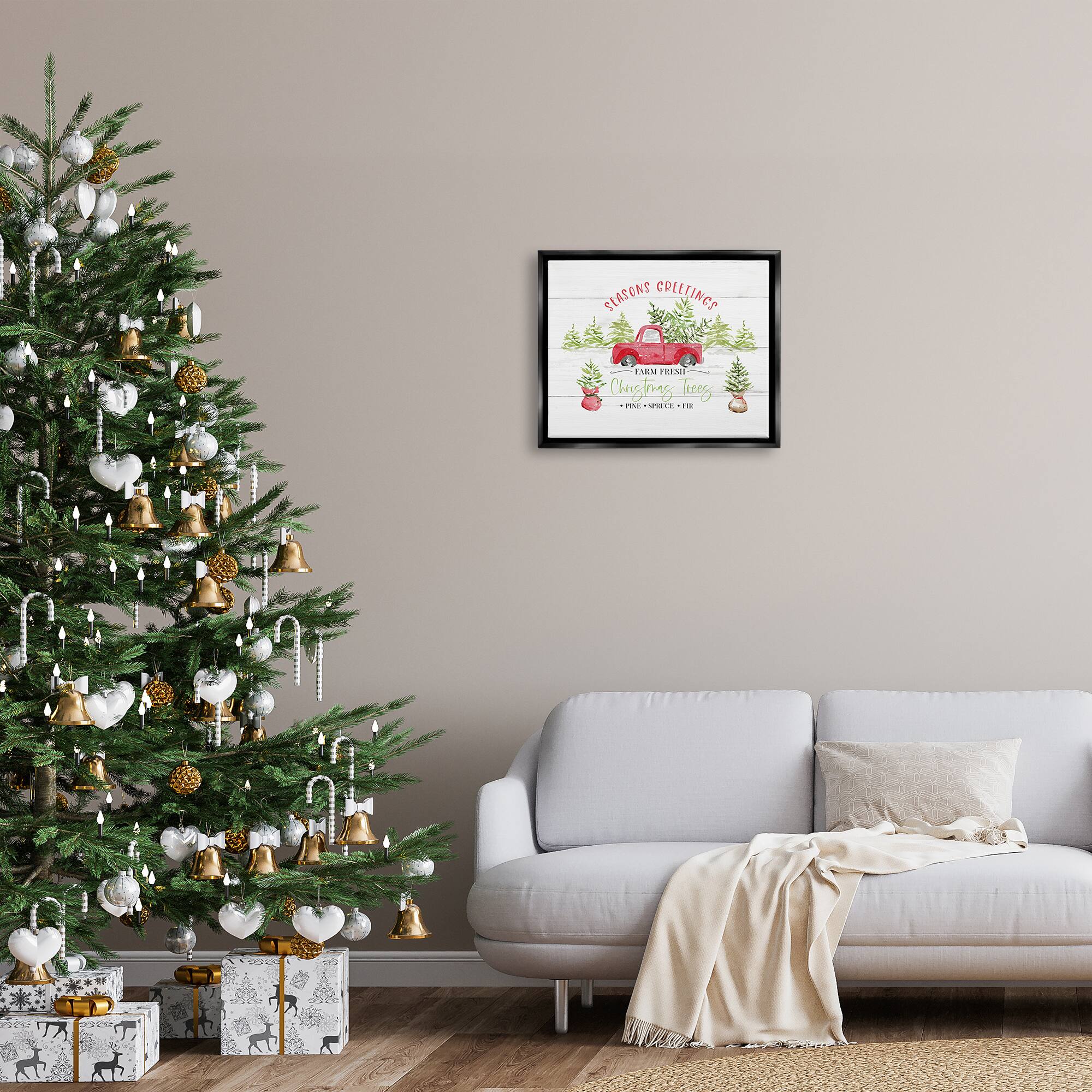 Stupell Industries Farm Fresh Christmas Trees Seasonal Framed Floater Canvas Wall Art
