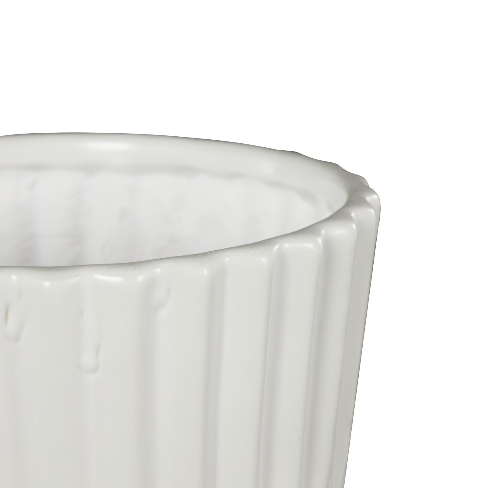 White Double Ribbed Textured Ceramic Planter Set