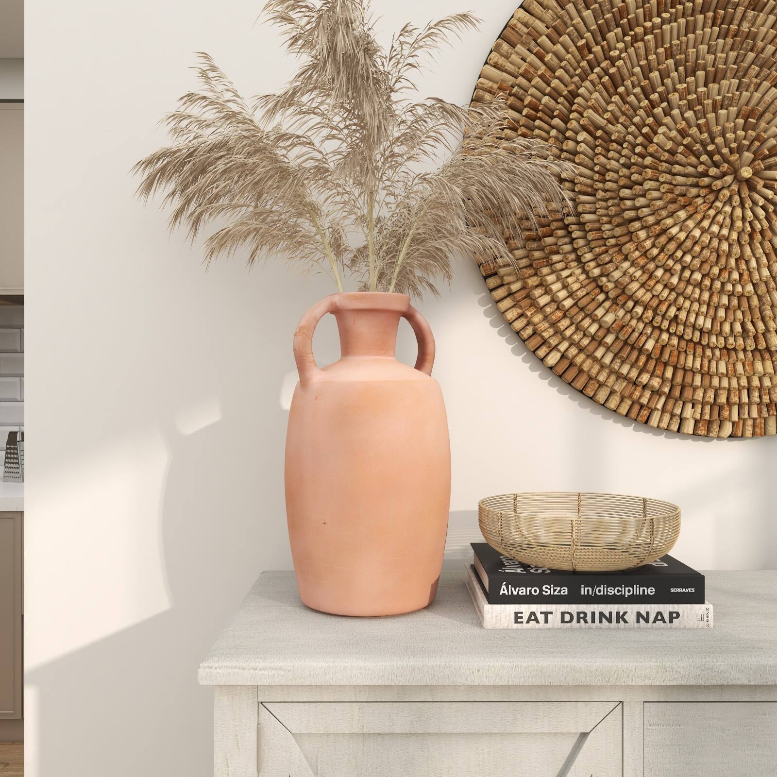 16" Orange Terracotta Jug Vase with Handles