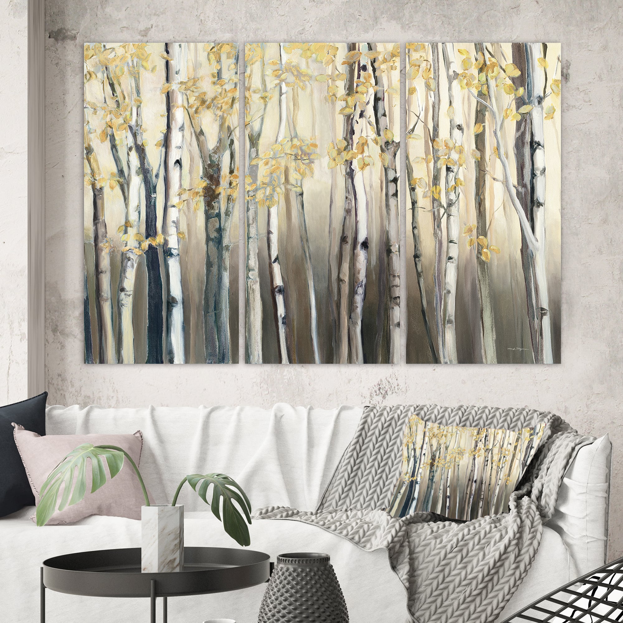 Designart - Golden Birch Forest I - Landscapes Premium Canvas Wall Art