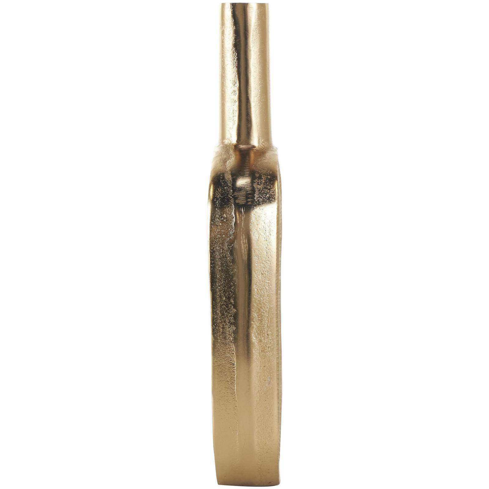 16" Gold Aluminum Metal Geometric Circular Vase with Linear Etchings