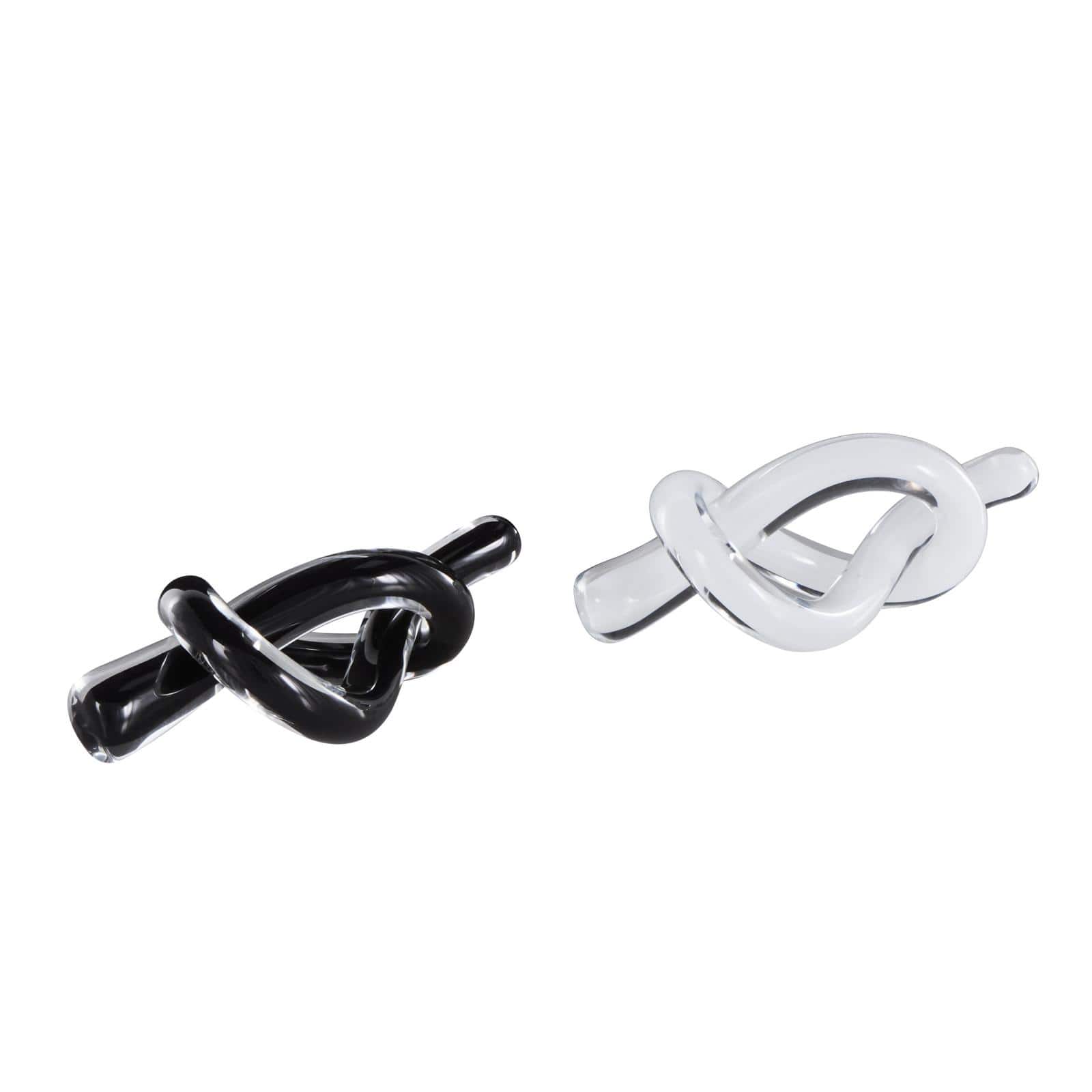 8.3" Black & White Glass Handmade Knot Sculptures, 2ct.