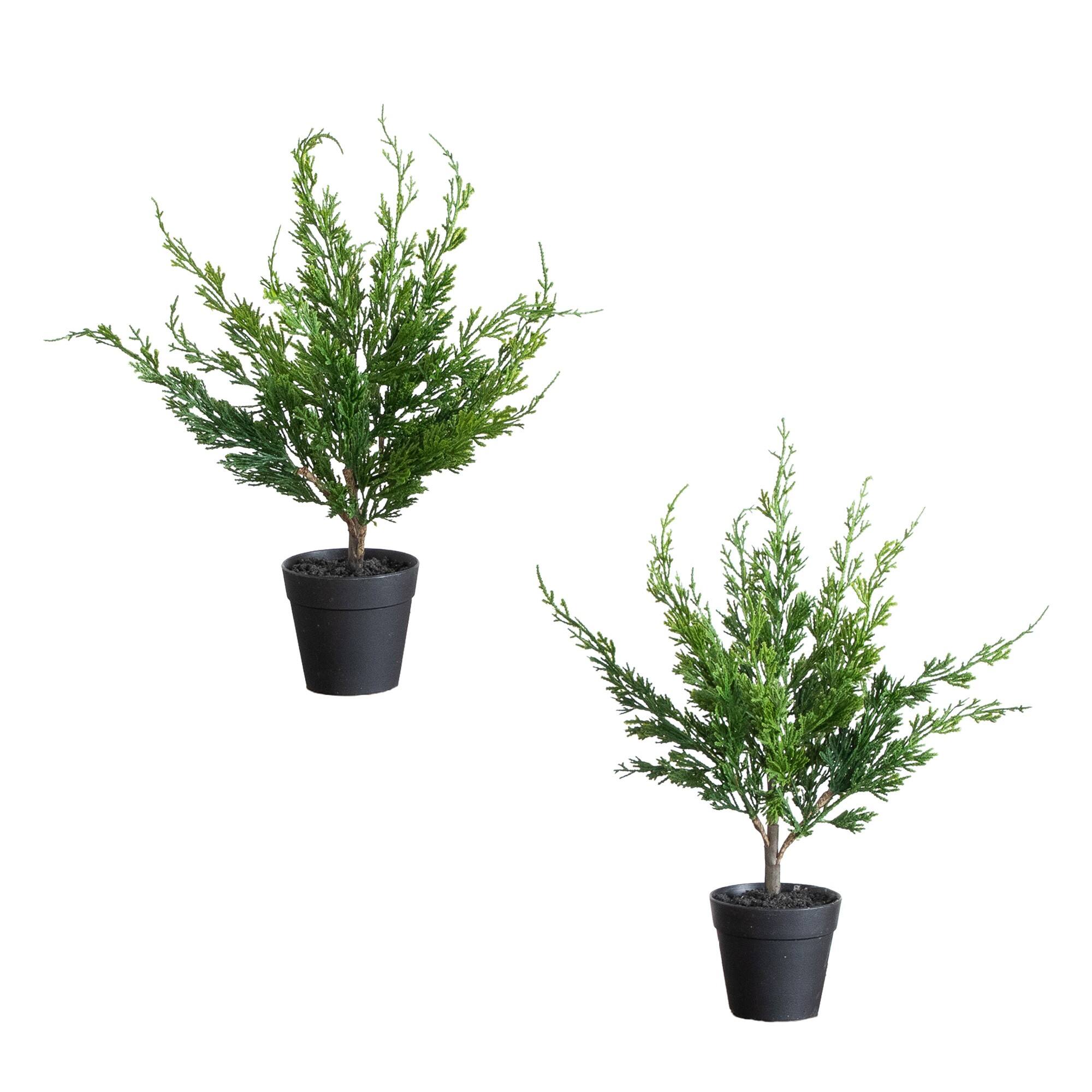 Nearly Natural 18" Unlit Green Artificial Real Touch Winter Mini Cypress Trees, 2ct.
