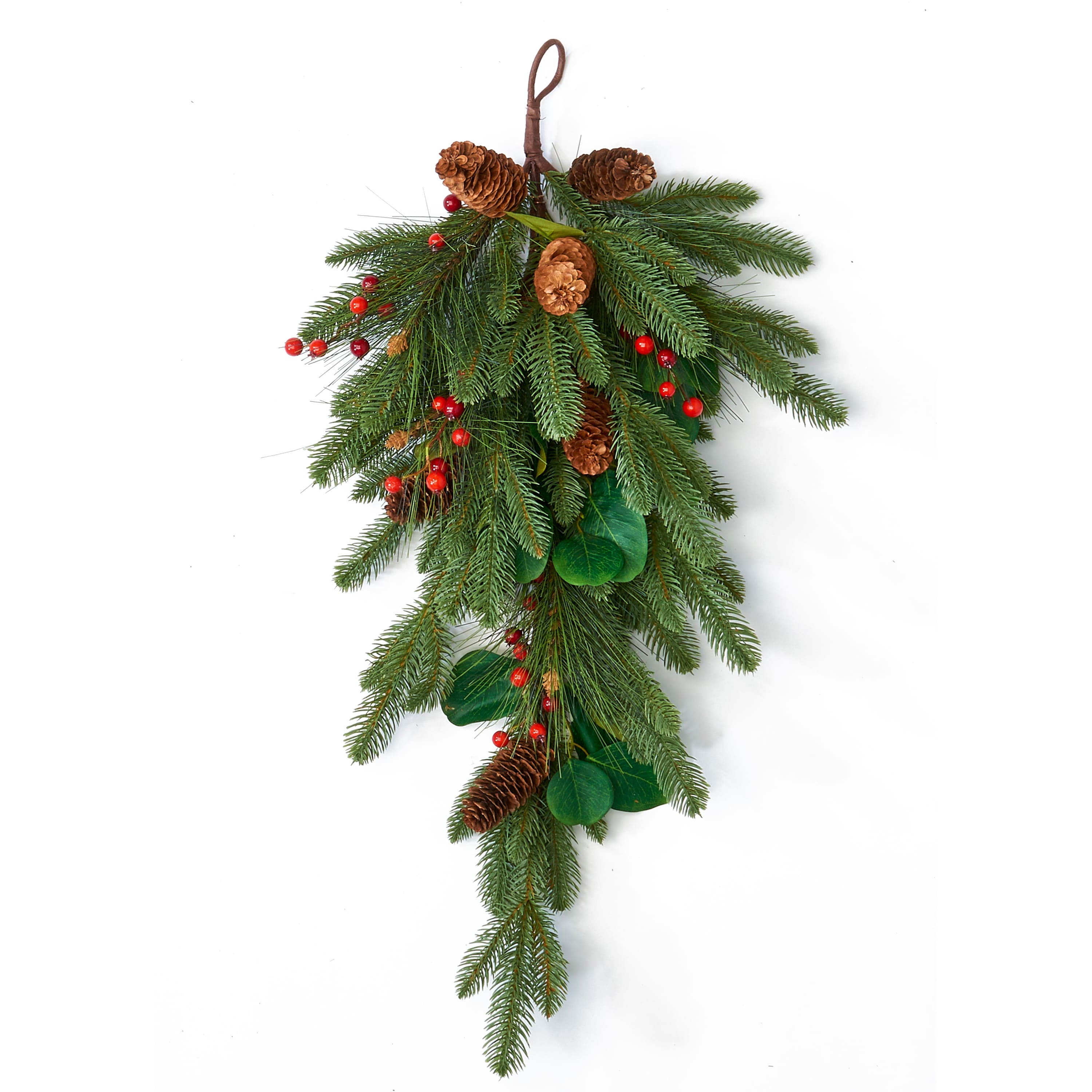 30" Green Artificial Christmas Spruce with Pinecones & Berries Teardrop Swag