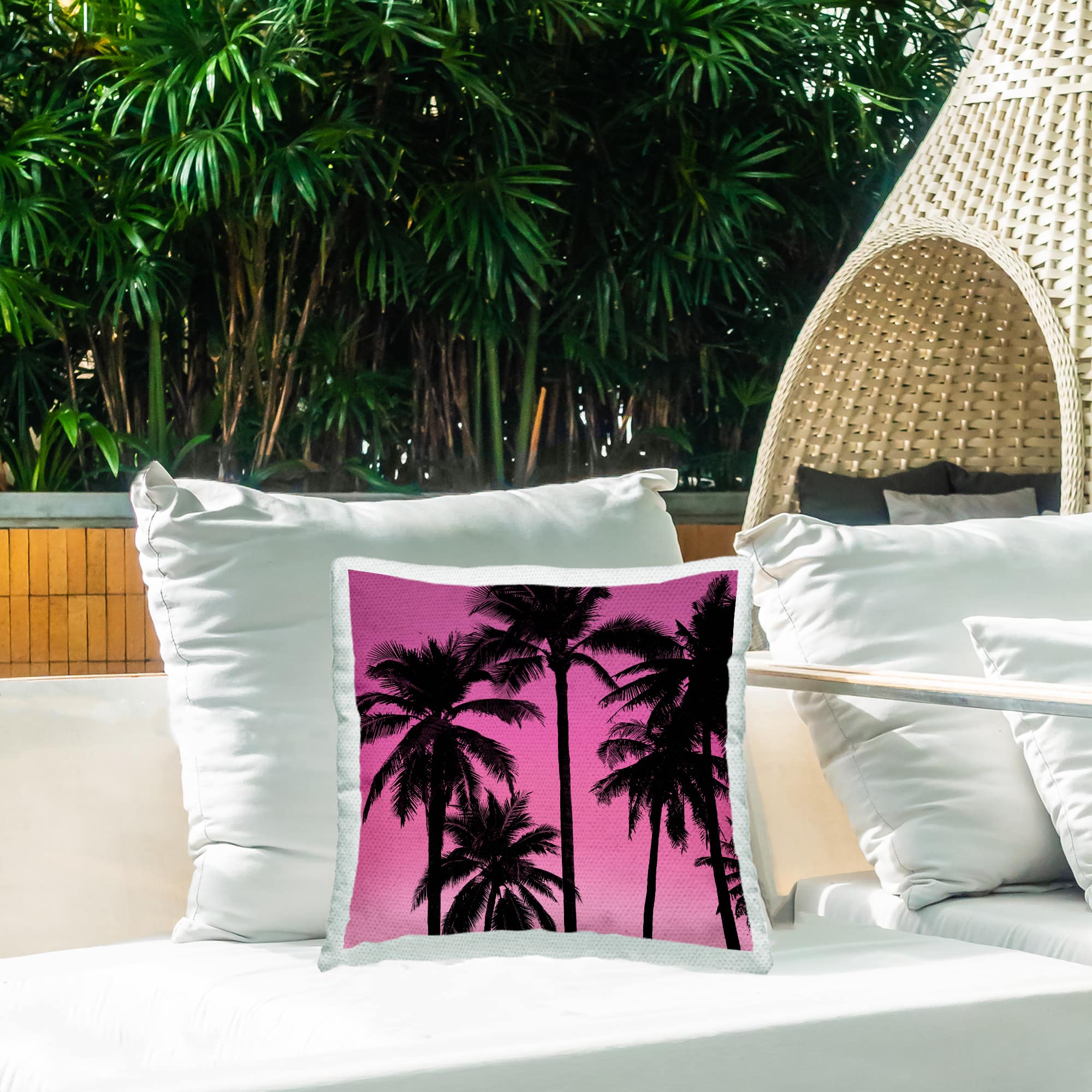 Stupell Industries 18" x 18" Pink Vivid Sunrise Palm Trees Outdoor Print Throw Pillow
