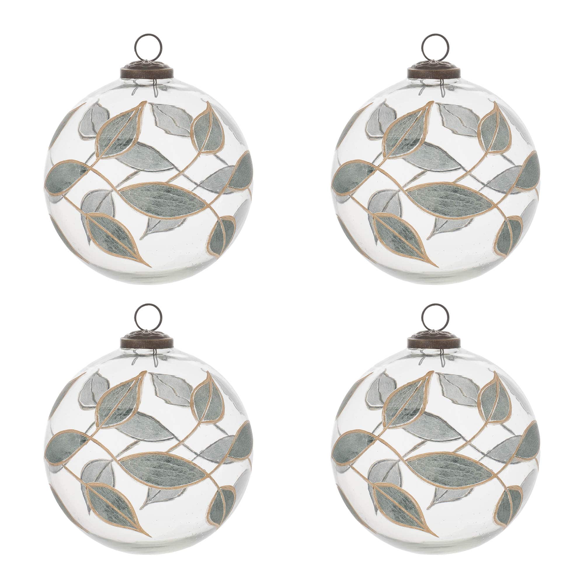 Melrose 5.5" White & Green Leaf Etched Ball Ornaments, 4ct. | Michaels®