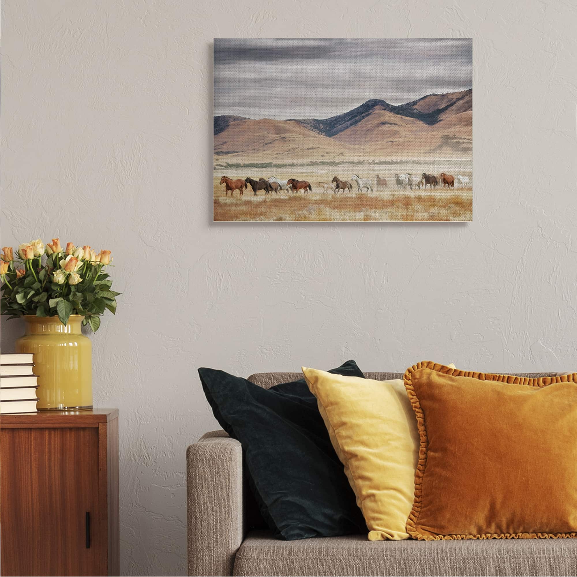 Stupell Industries Wild Horses Roaming Across Western Landscape Canvas Wall Art