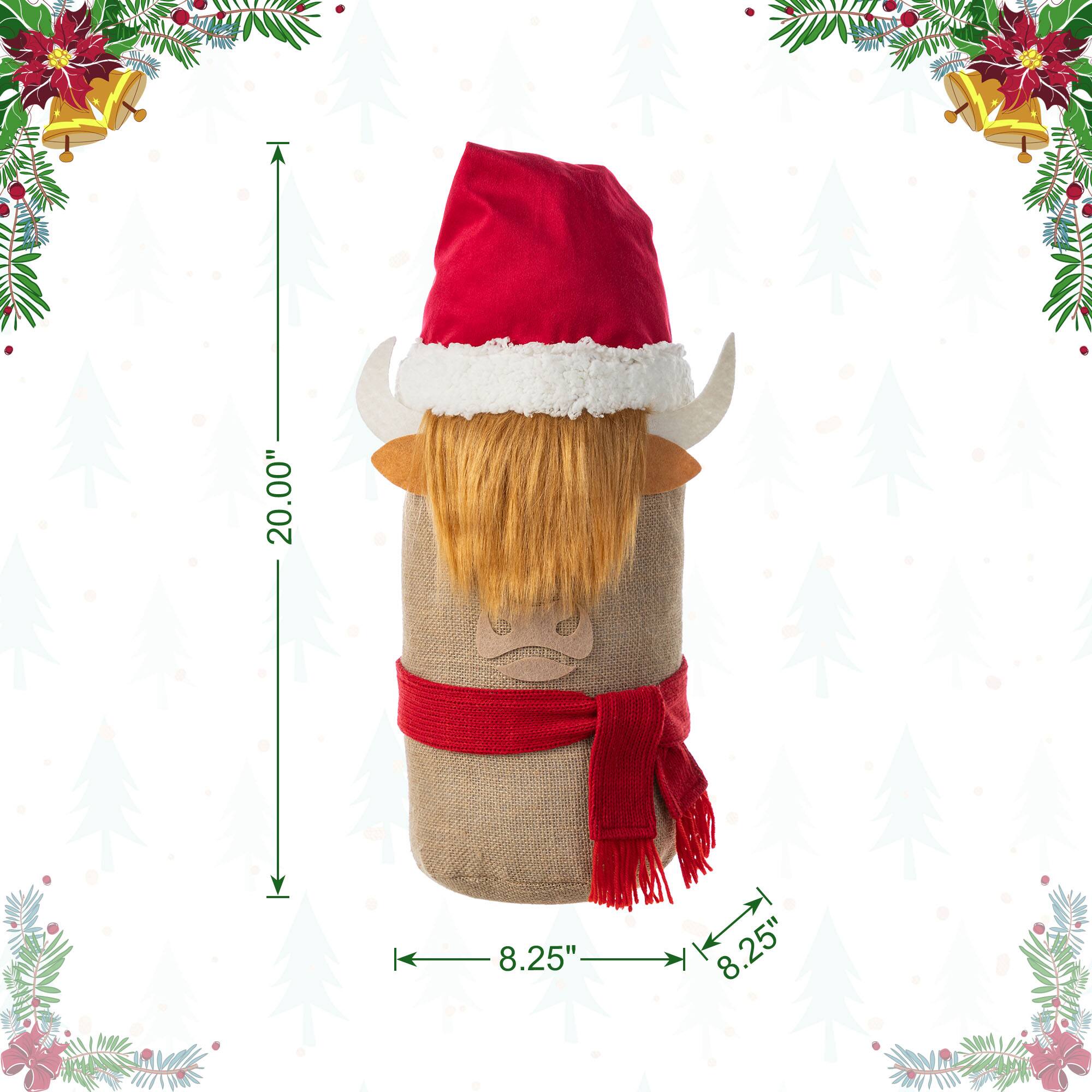 Glitzhome® 20" Christmas Linen Highland Cow Doorstop Porch Decor