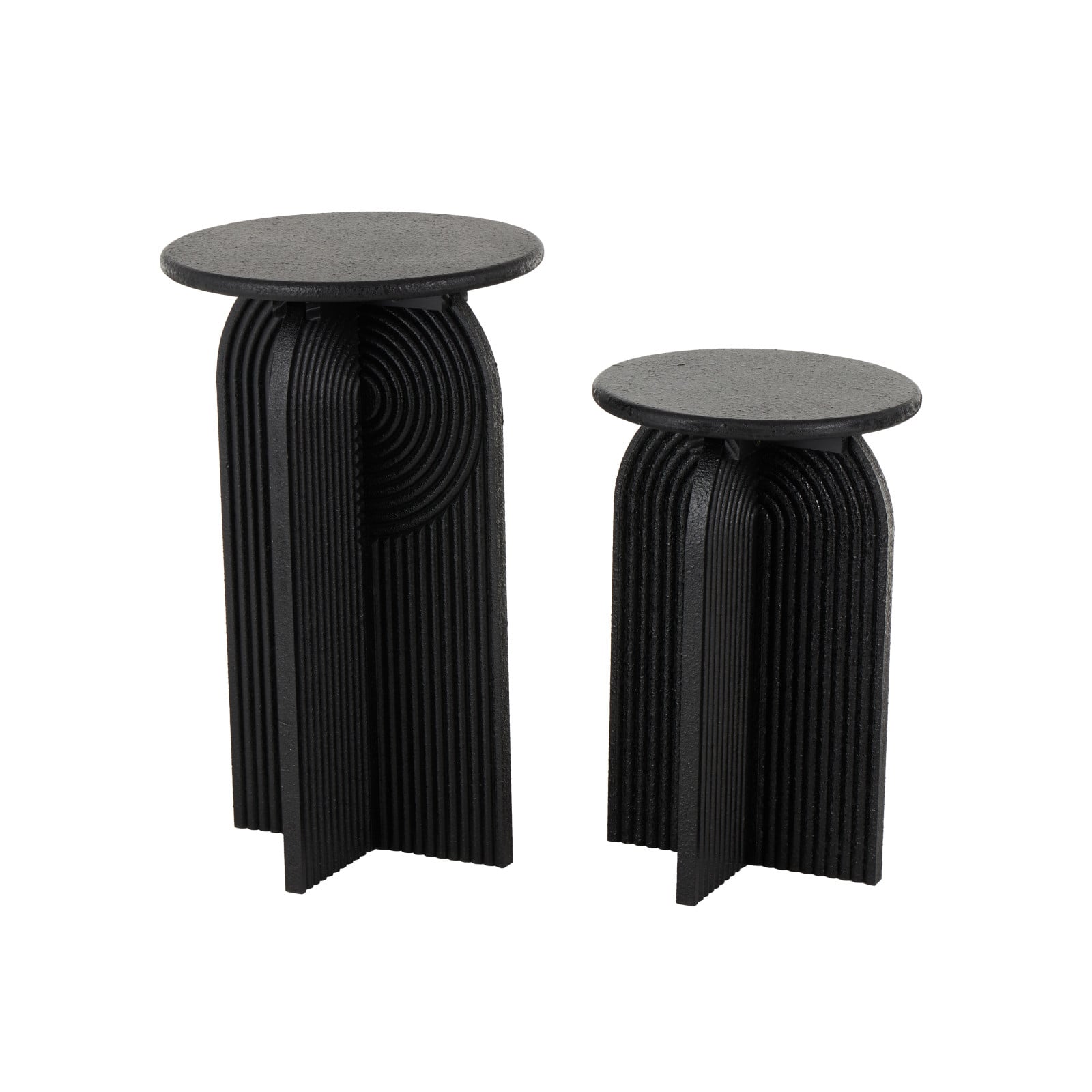 Black Wood Art Deco Carved Arched Pedestal Accent Table Set