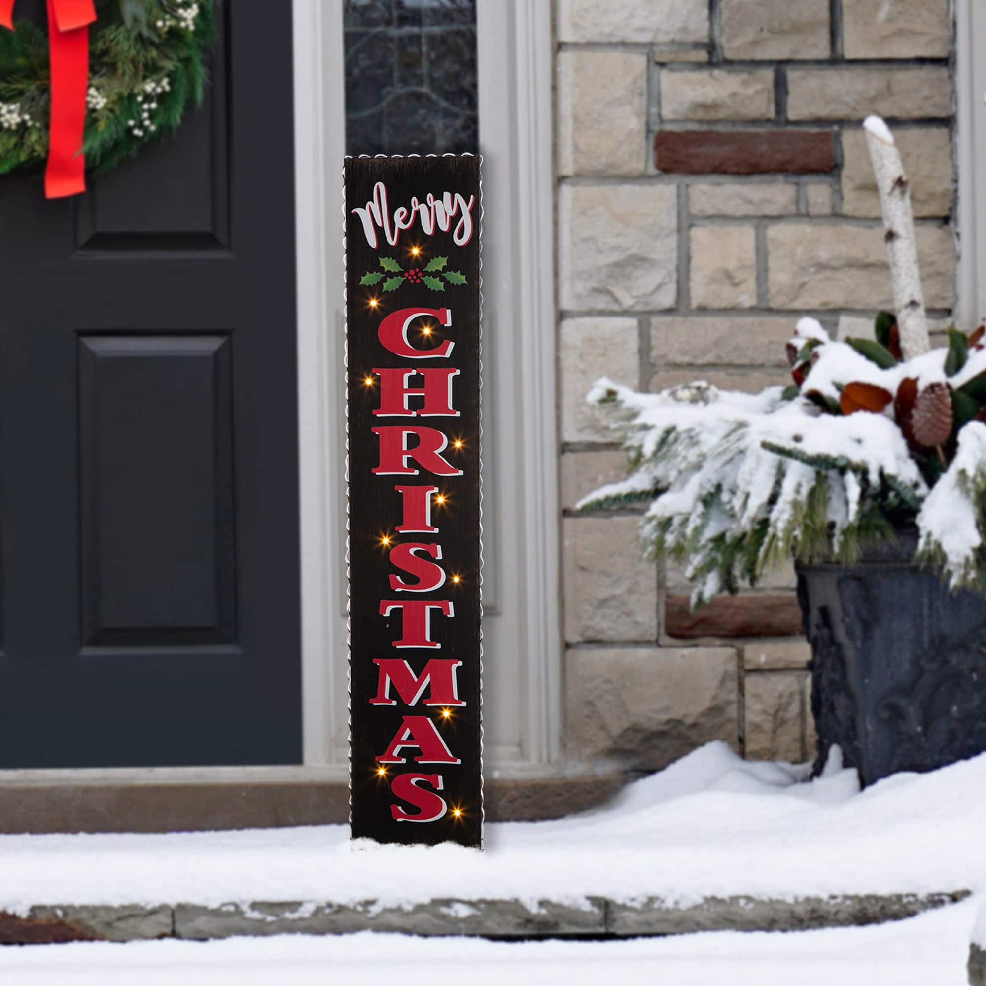 Glitzhome® 3.5ft. LED Black Christmas Porch Sign with Timer