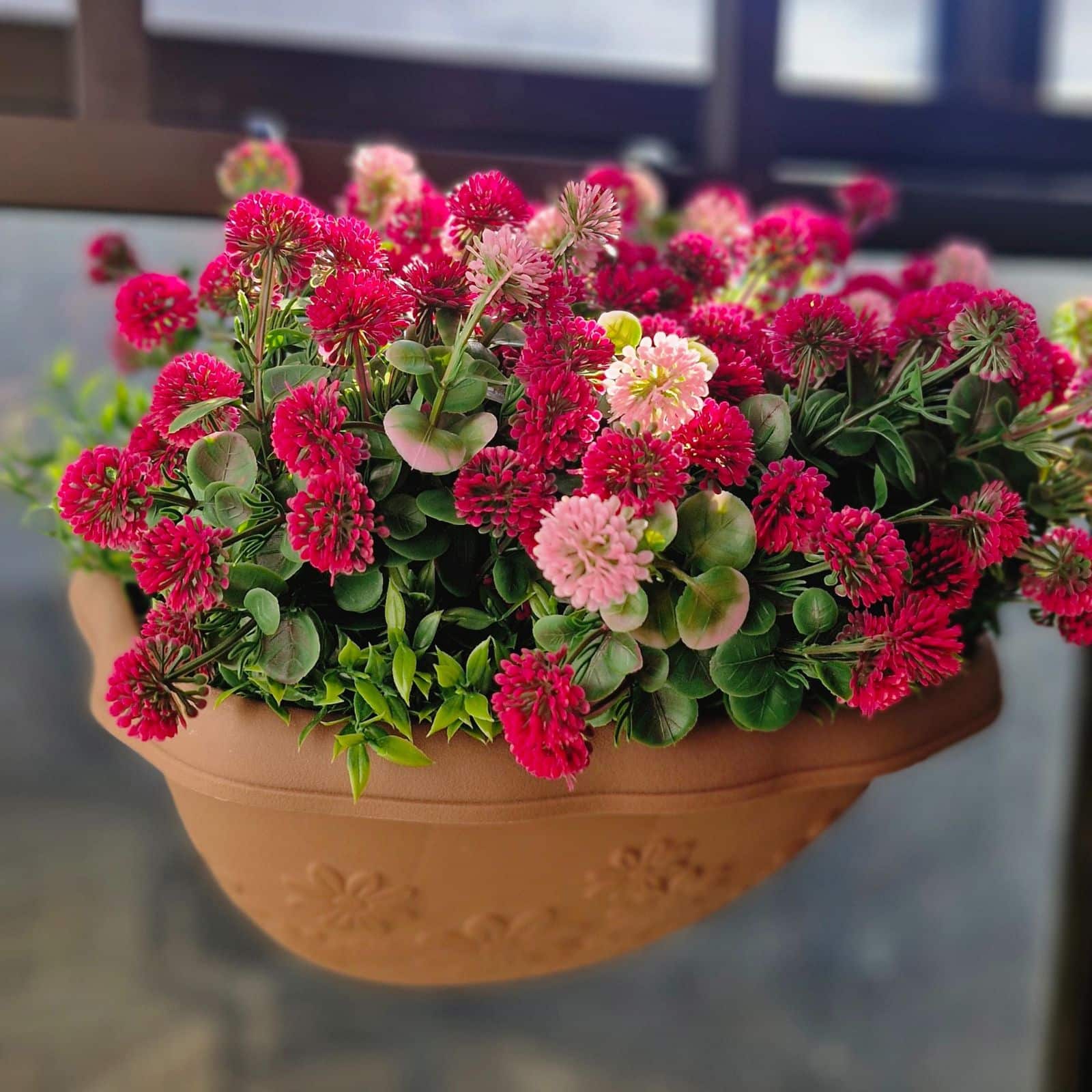 12" Faux Flowers in Hanging Basket