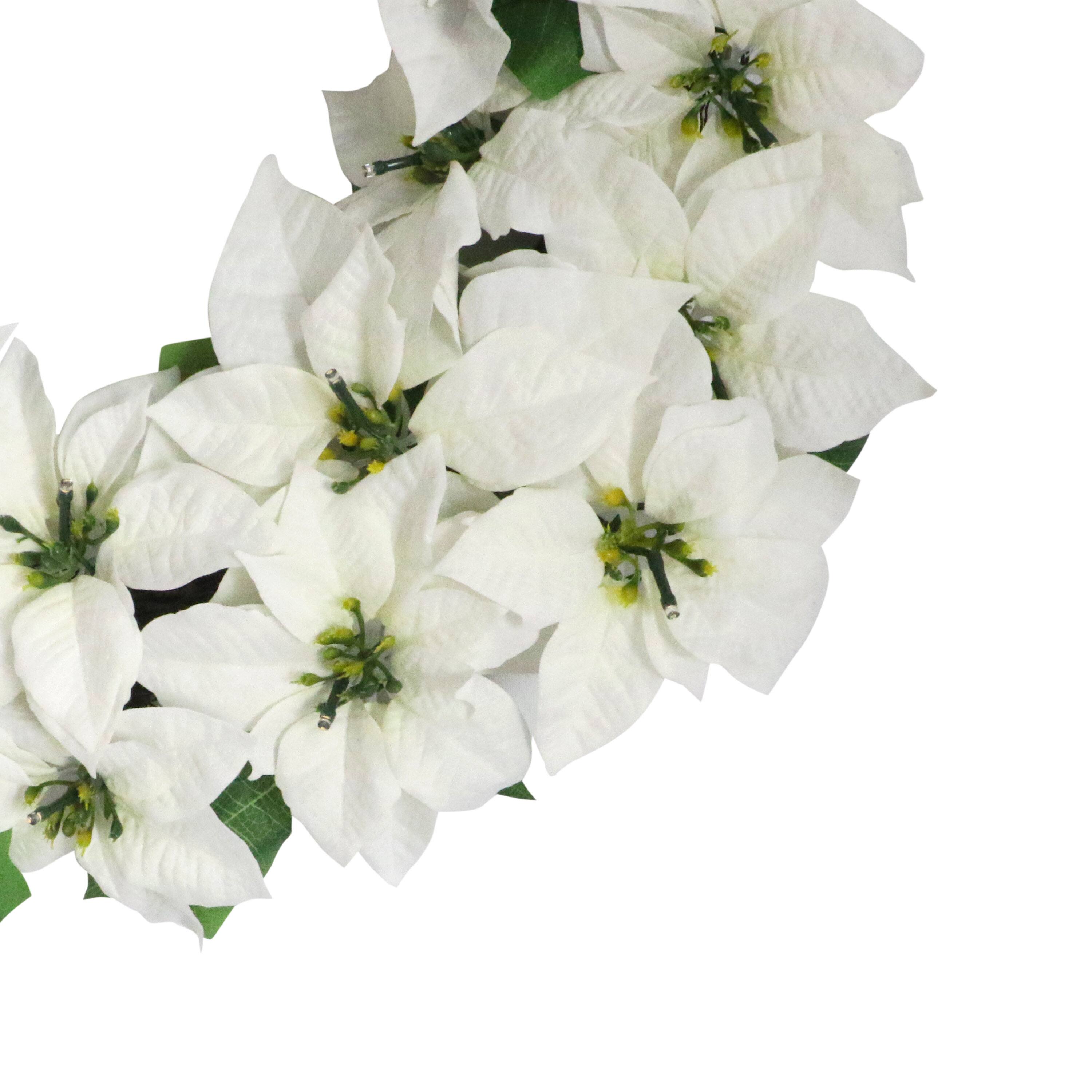 24" Pre-Lit White Poinsettia Artificial Wreath