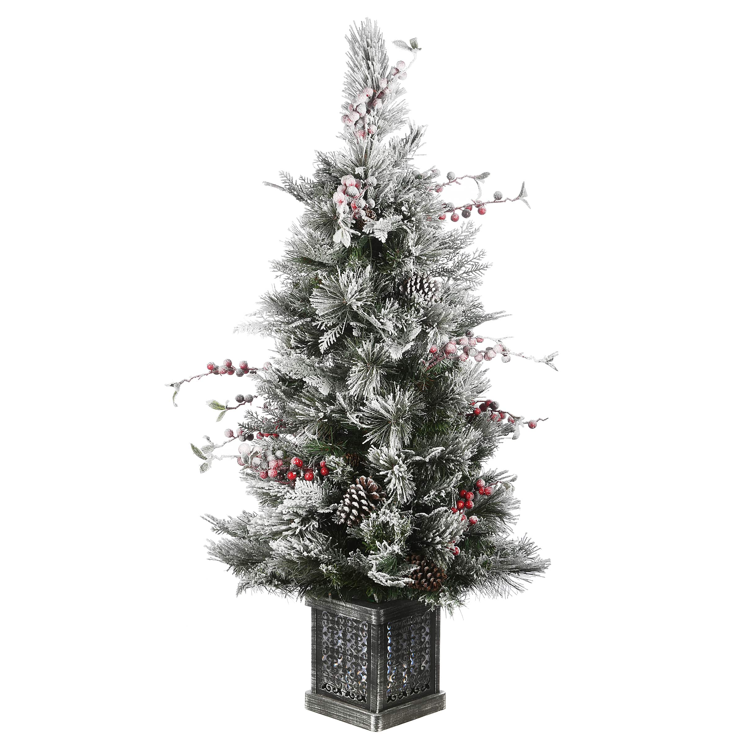 4ft. Pre-Lit Snowy Bedford Pine Entrance Artificial Christmas Tree, Clear Lights