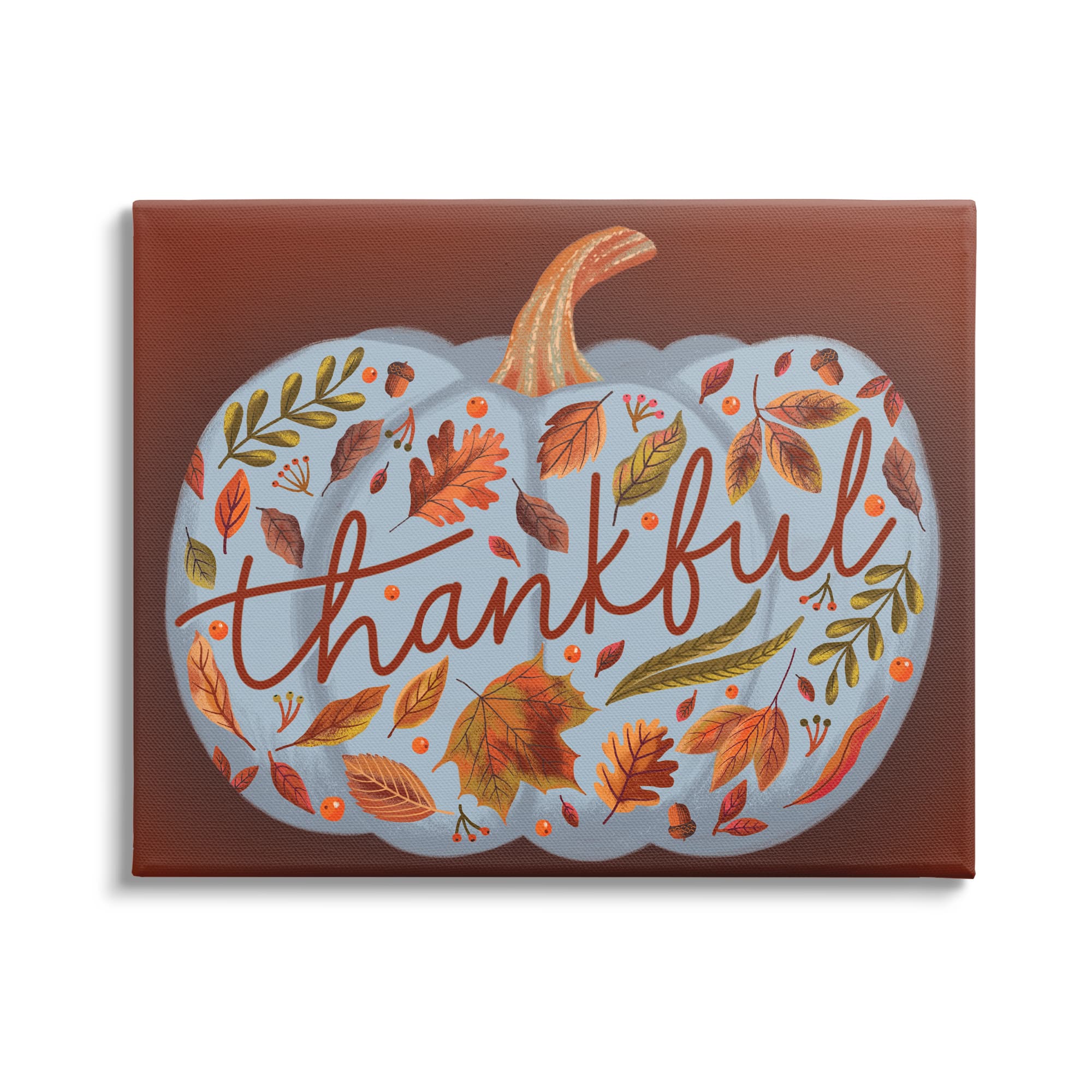Stupell Industries Thankful Leaves & Pumpkin Canvas Wall Art
