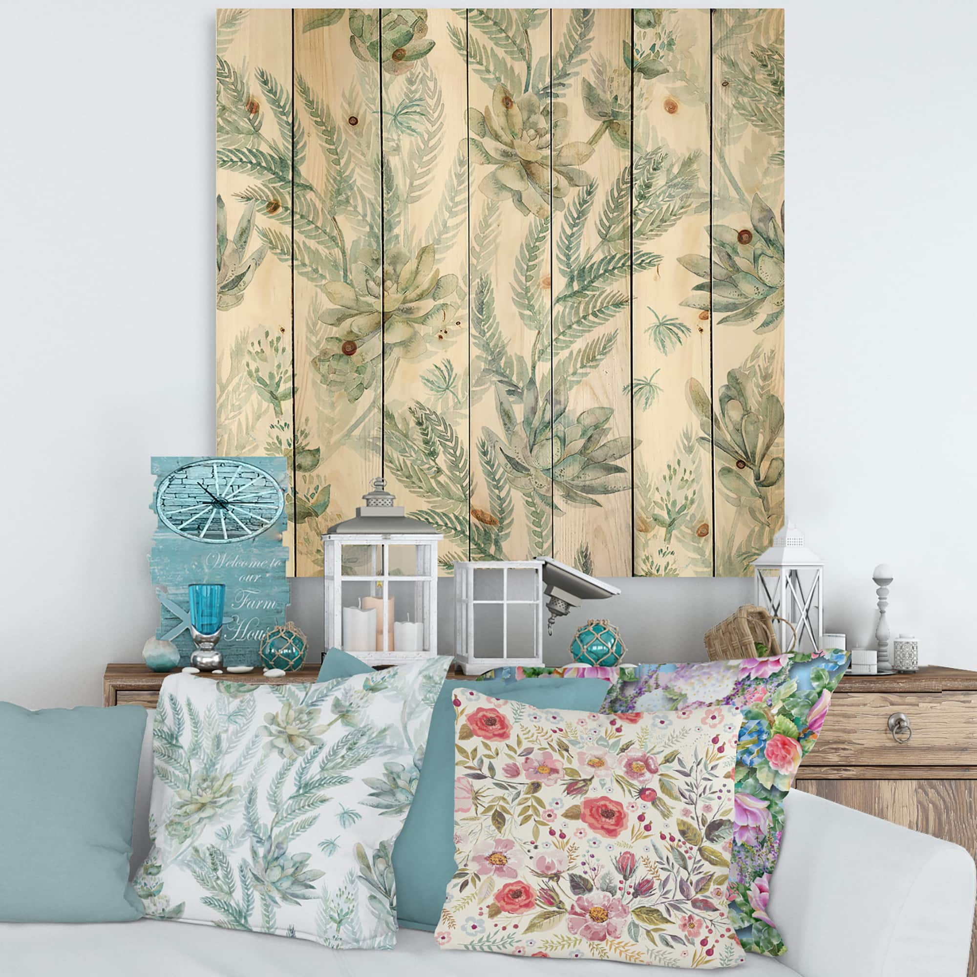 Designart - Floral Seamless Pattern Succulents Ferns Thorns