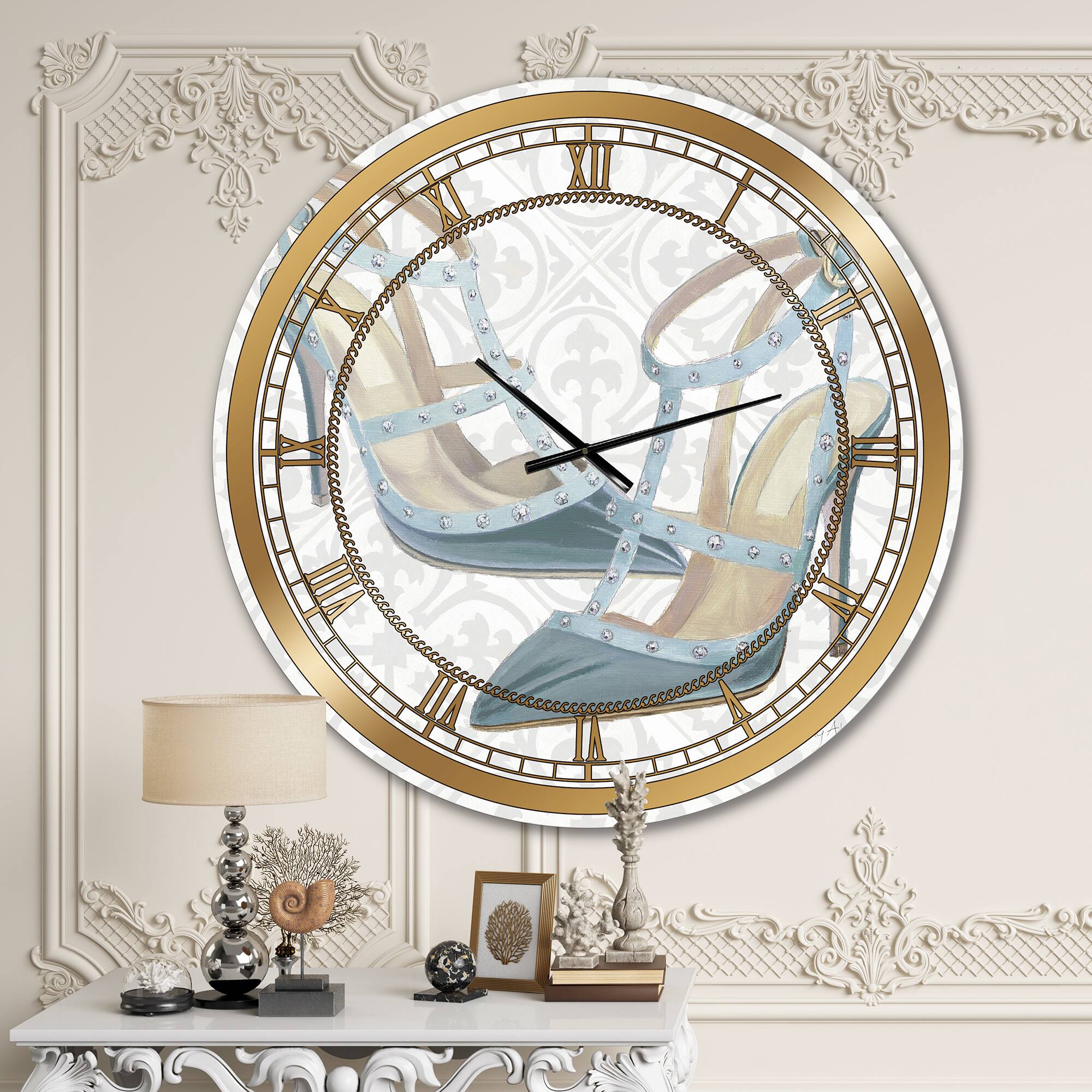 Designart 'Glam Cosmetics Blue Shoes Glam Wall Clock