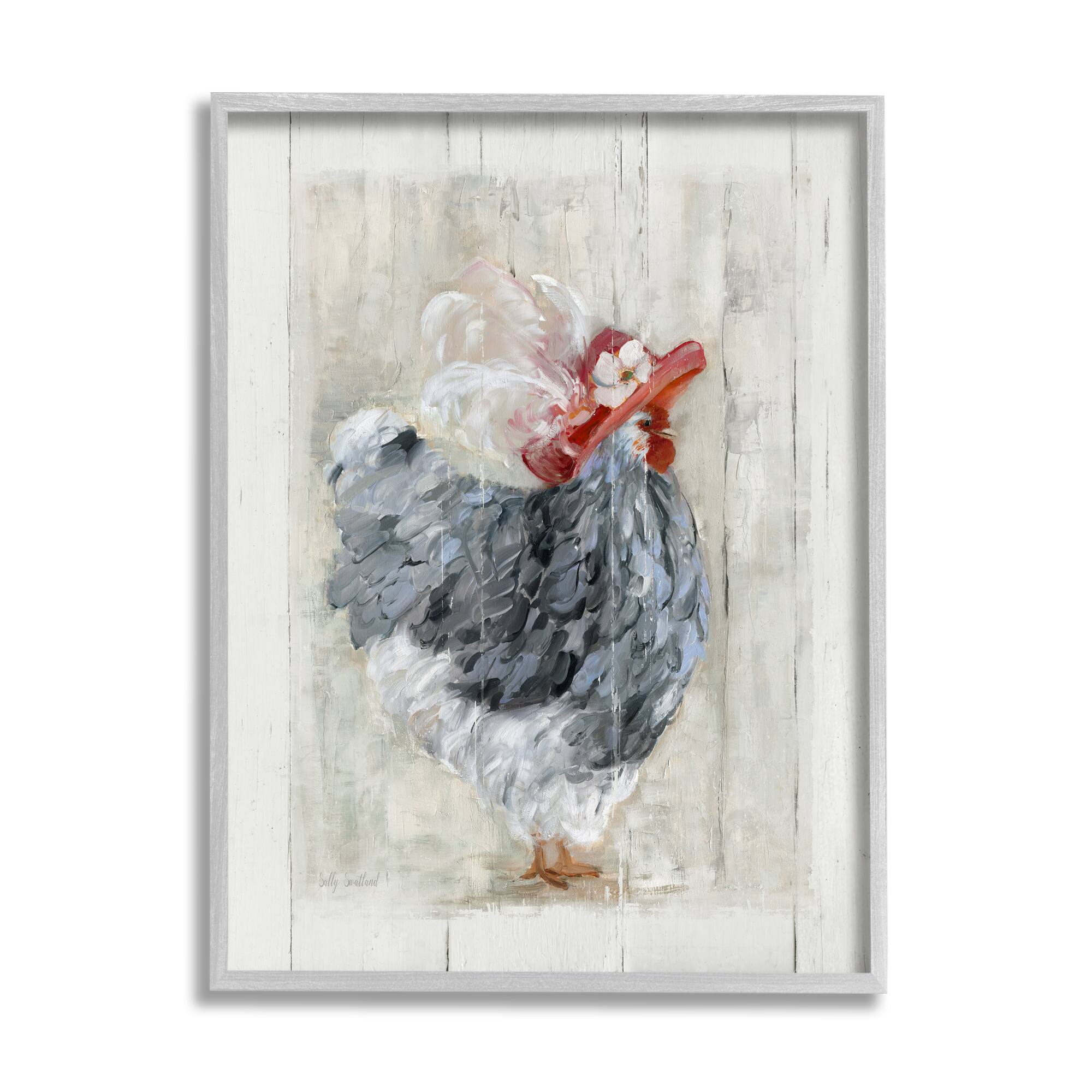 Stupell Industries Farm Chicken in Traditional Brim Hat Chic Bird Framed Wall Art