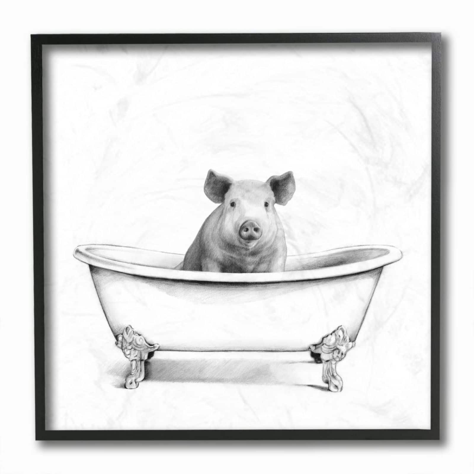 Stupell Industries Hog in Bath Tub Wall Art in Black Frame