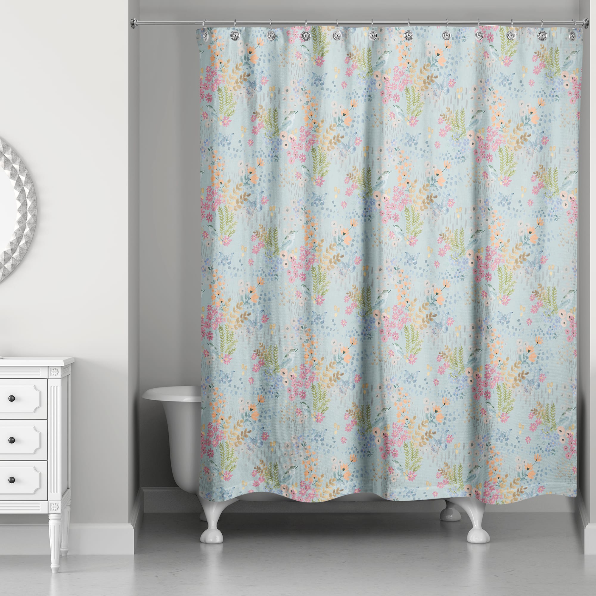 Butterfly Bird Floral Shower Curtain