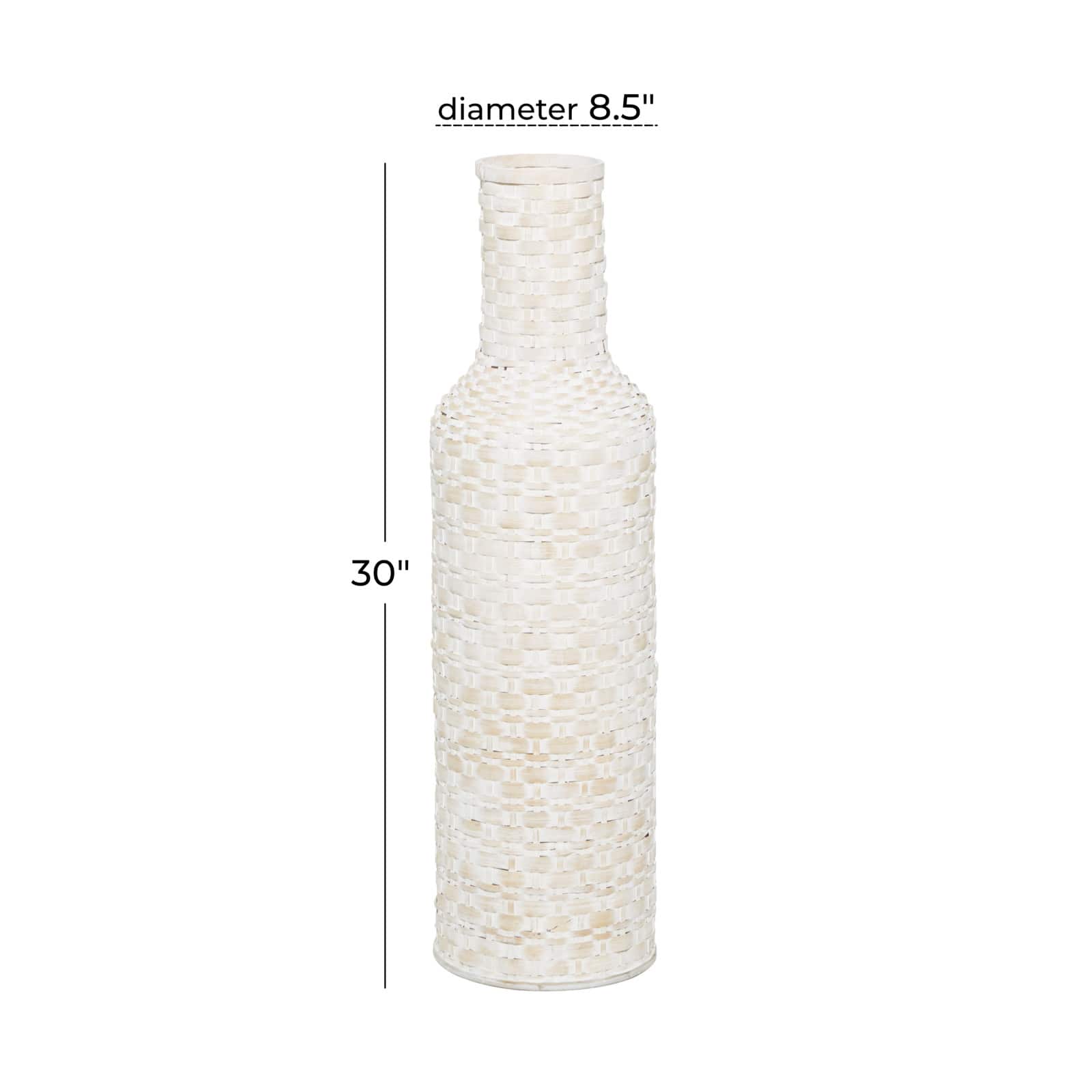 White Bamboo Tall Woven Floor Vase 9" x 9" x 30"