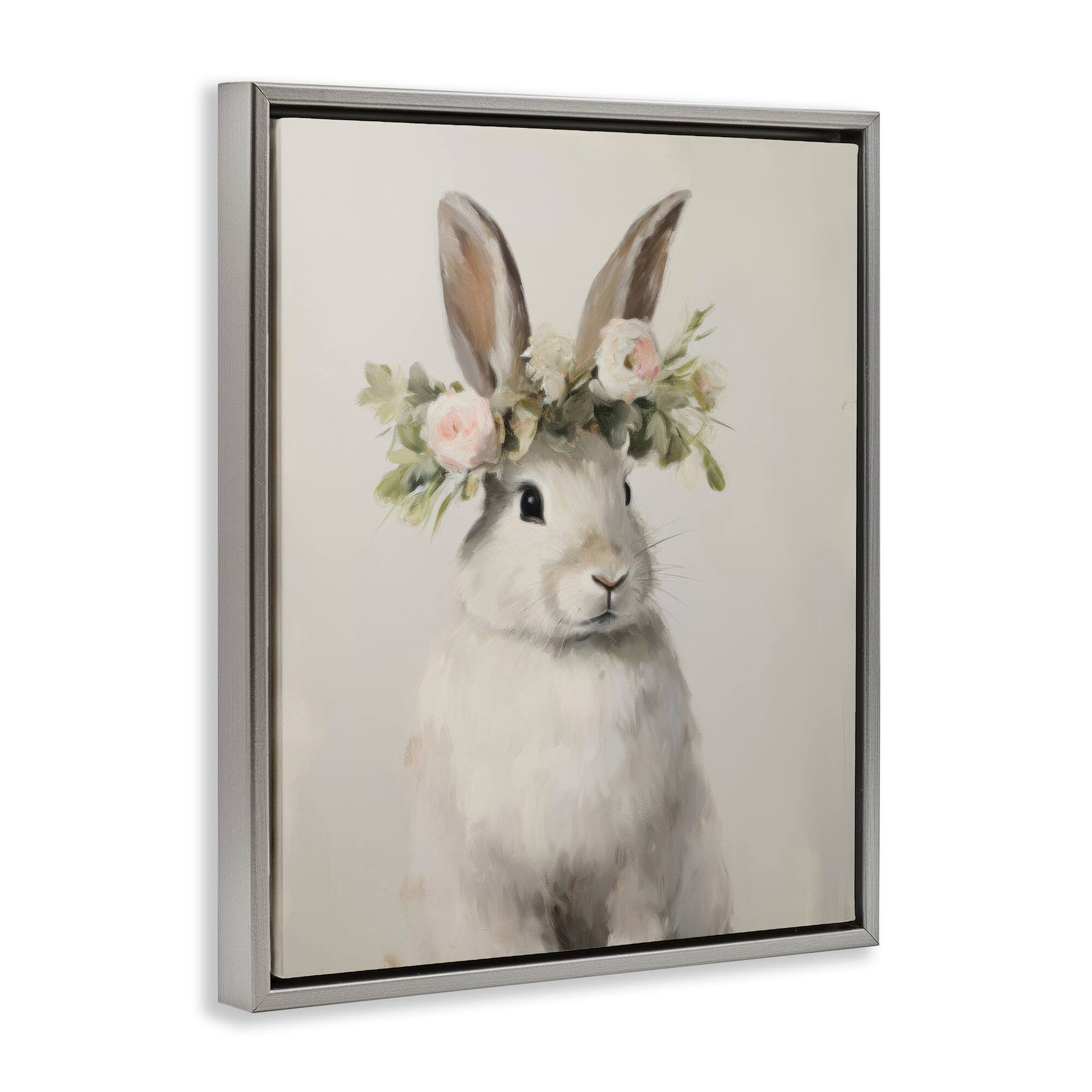 Stupell Industries White Bunny Floral Crown Floating Frame Wall Art