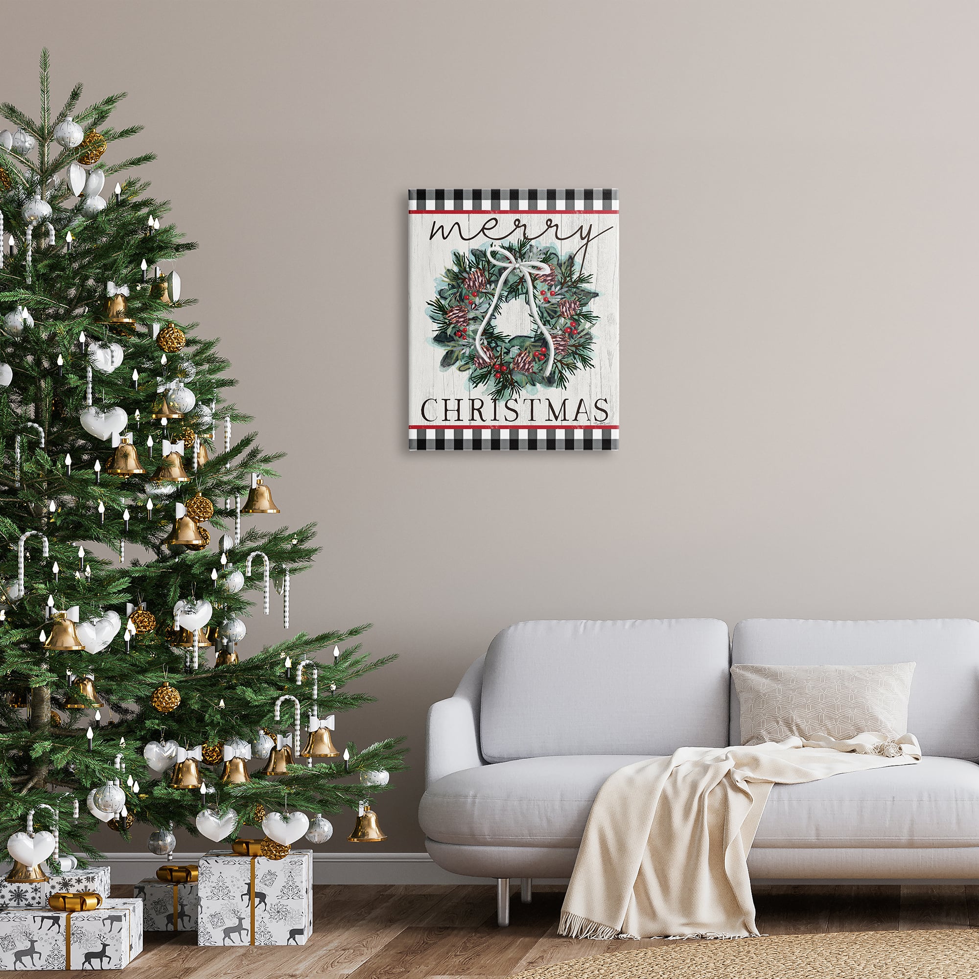 Stupell Industries Merry Christmas Tartan Wreath Canvas Wall Art
