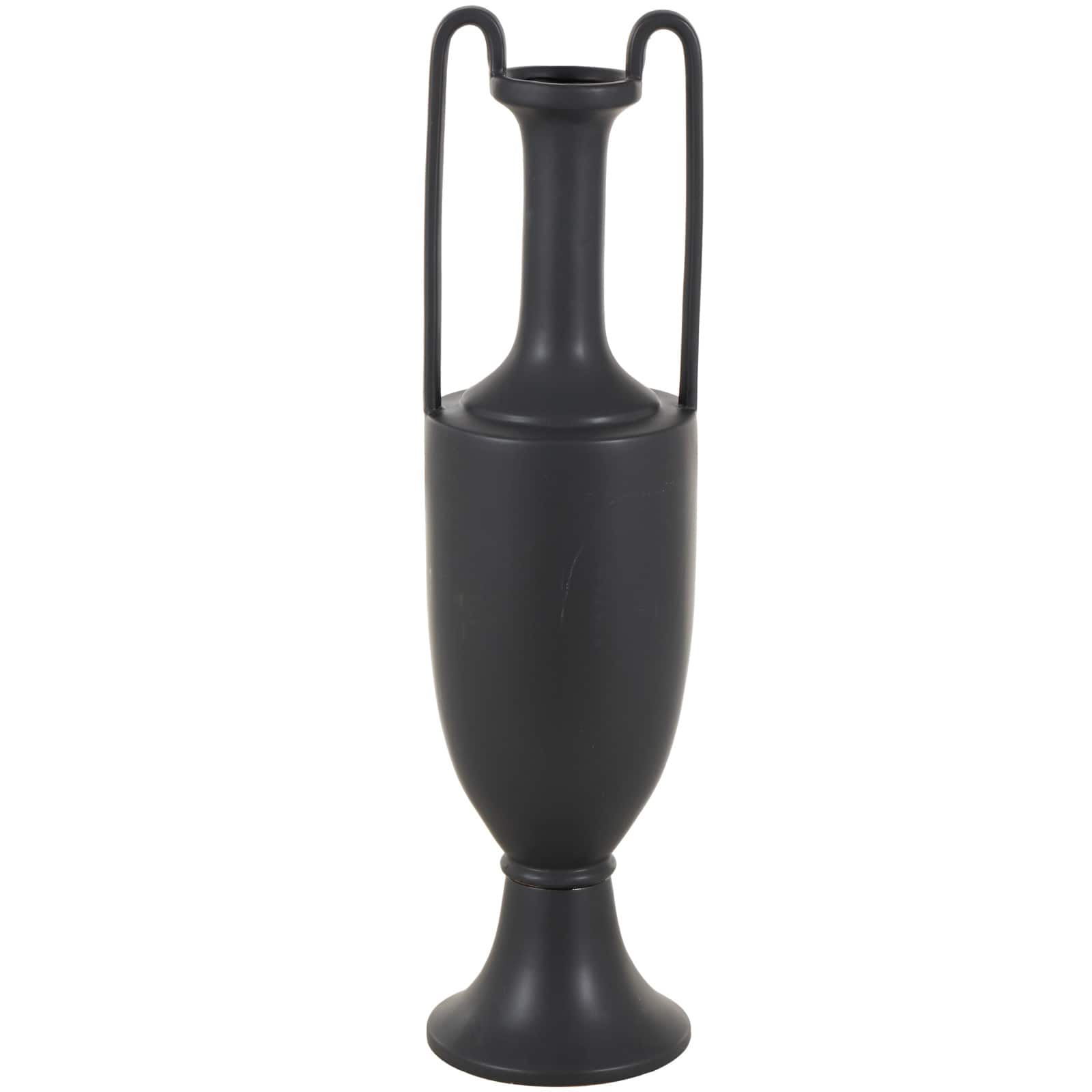 30" Black Fluted Urn Shaped Decorative Ceramic Vase with Arch Handles