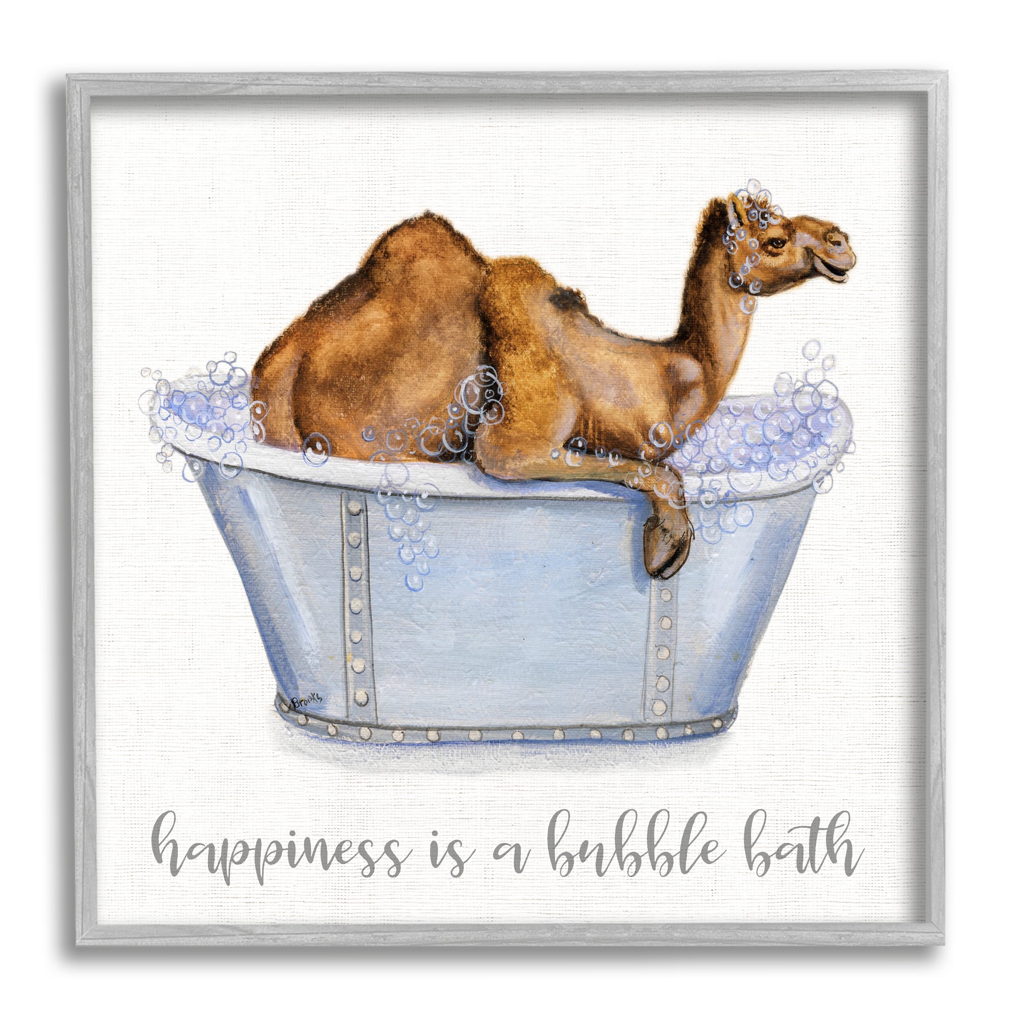 Stupell Industries Happiness Is a Bubble Bath Desert Camel Bathroom Framed Wall Art