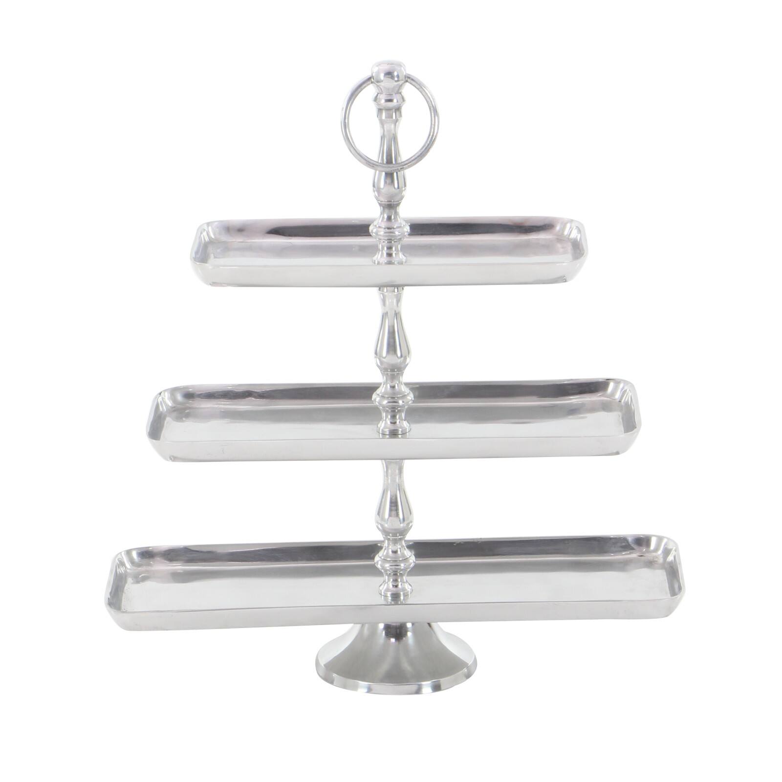 19" Silver Aluminum 3-Tier Tray Stand