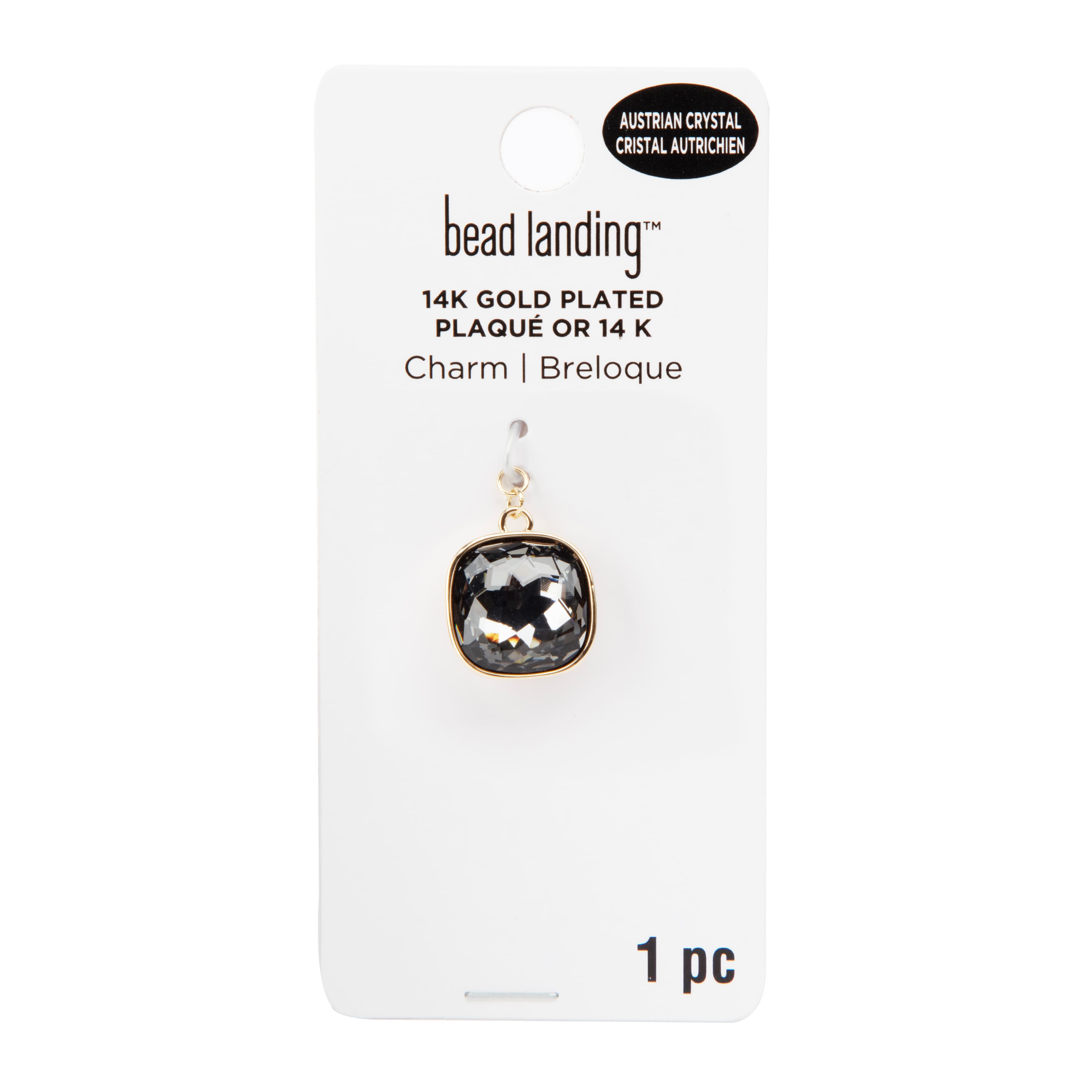 14K Gold Plated Gray Austrian Crystal Cushion Cut Charm by Bead Landing™