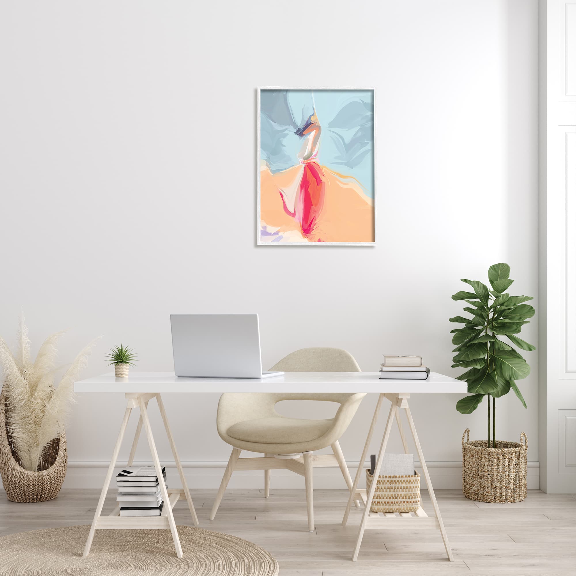 Stupell Industries Abstract Figure Dancing Movement Pink Blue Orange in White Frame Wall Art