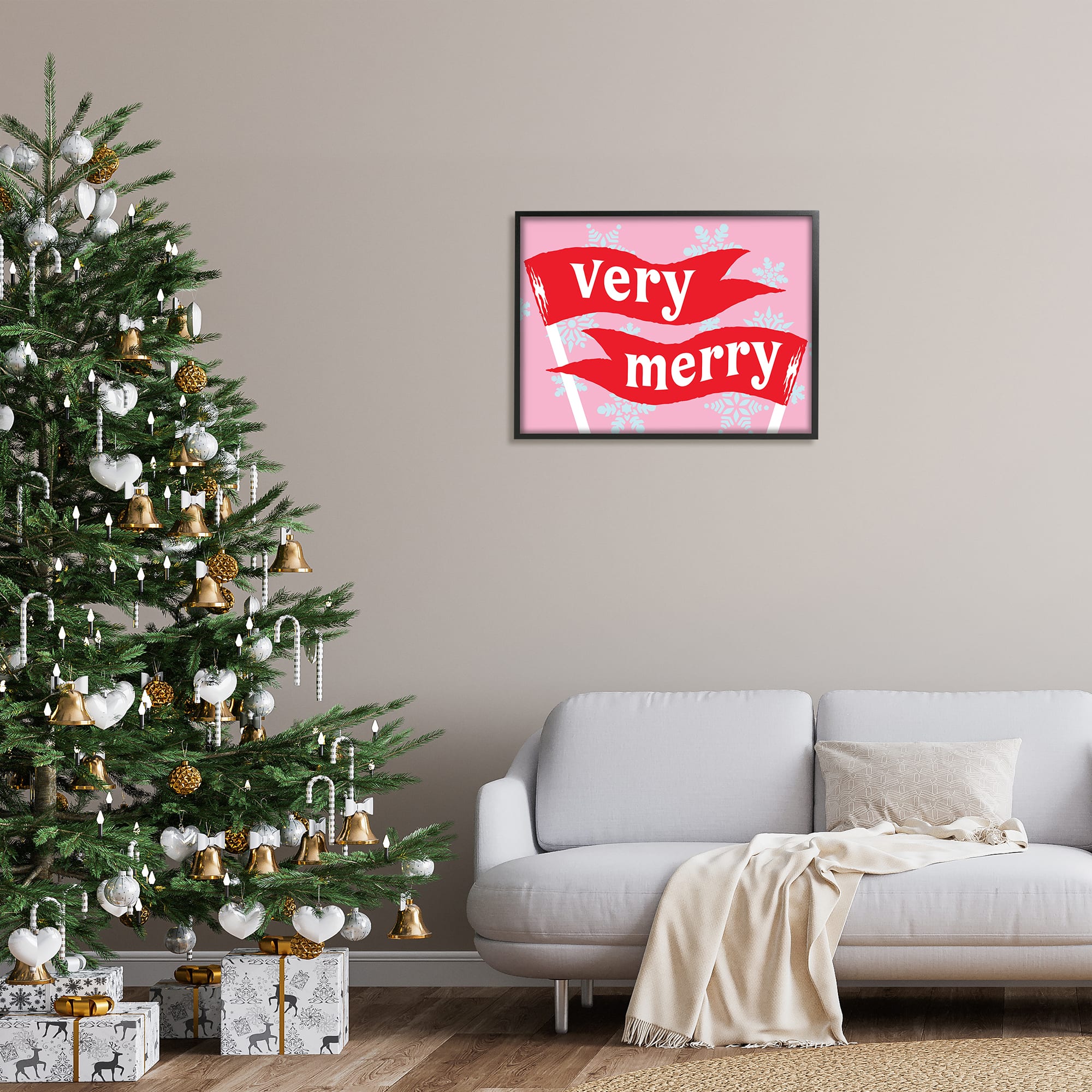 Stupell Industries Very Merry Bold Holiday Flags Framed Giclee Art