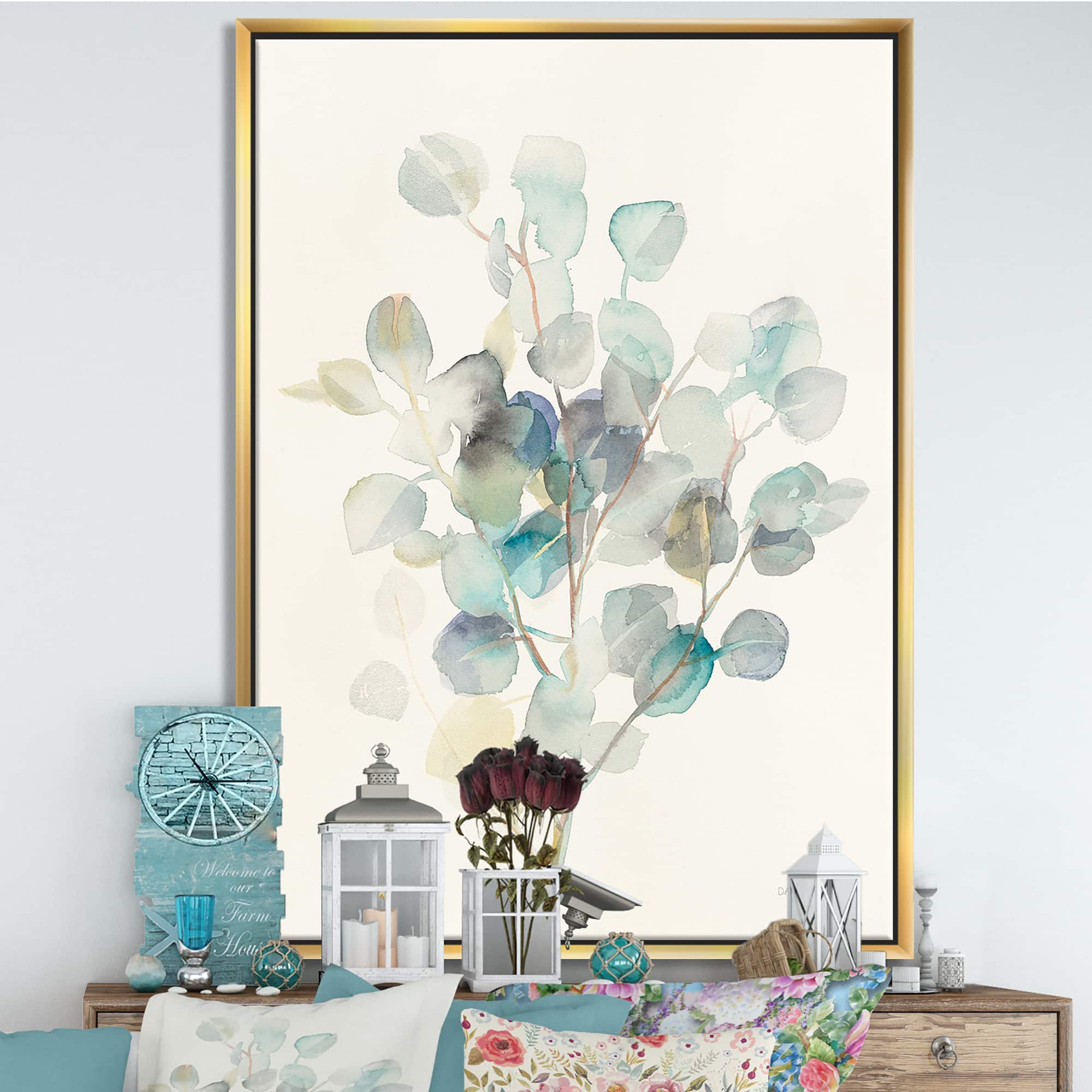 Designart - Eucalyptus leaves I - Farmhouse Canvas in Gold Frame