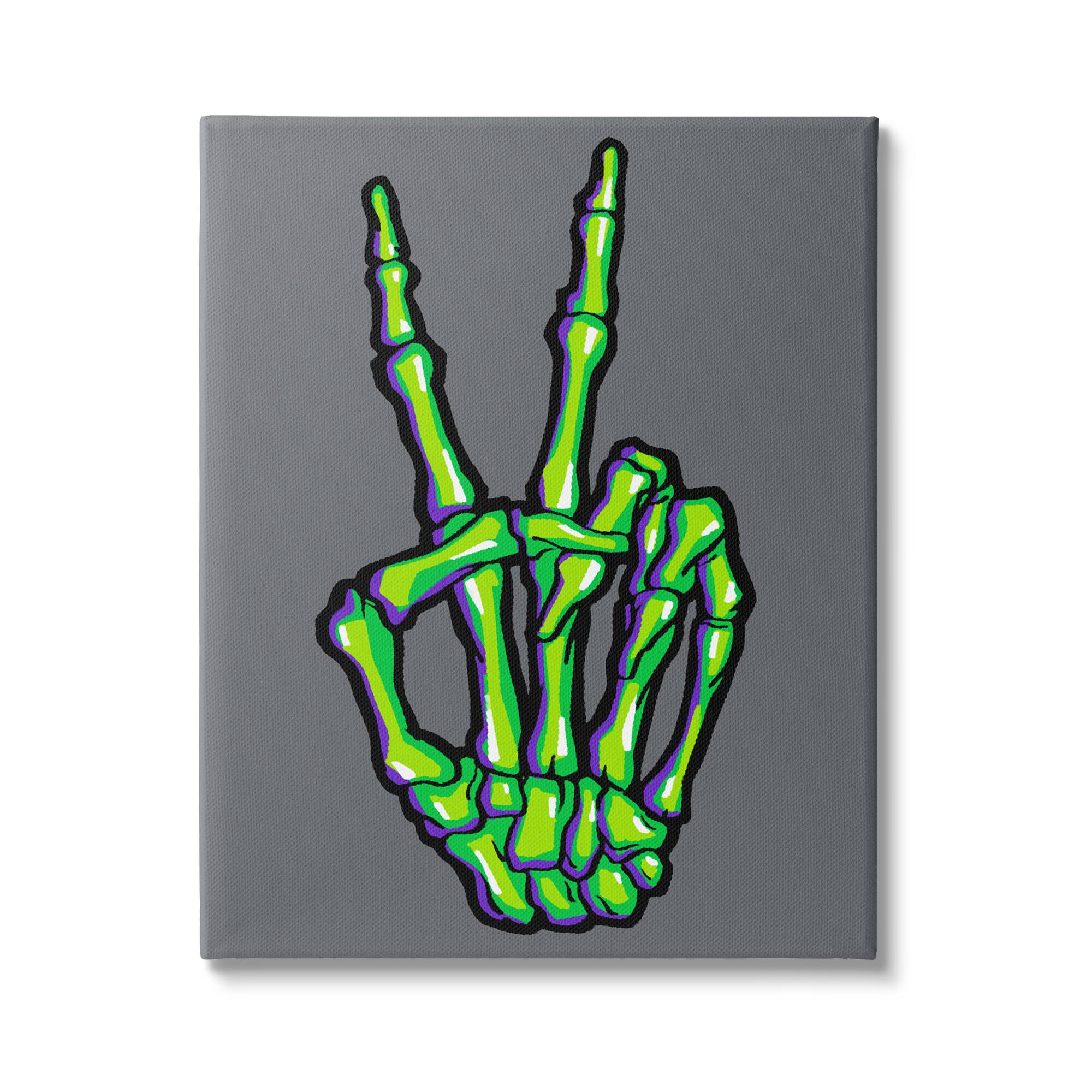 Stupell Industries Green Skeleton Peace Hand Canvas Wall Art