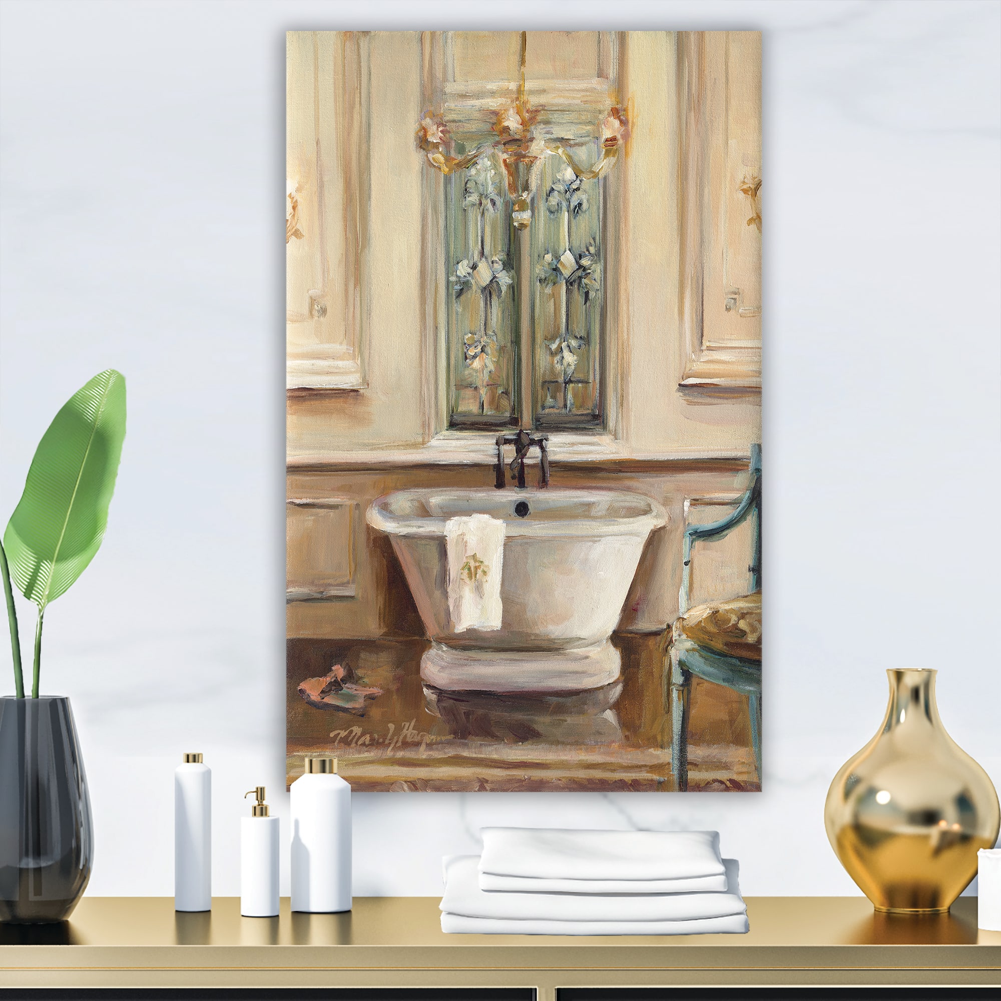 Designart - Vintage Paris Bathtub Painting - Traditional Bathroom Premium Canvas Wall Art
